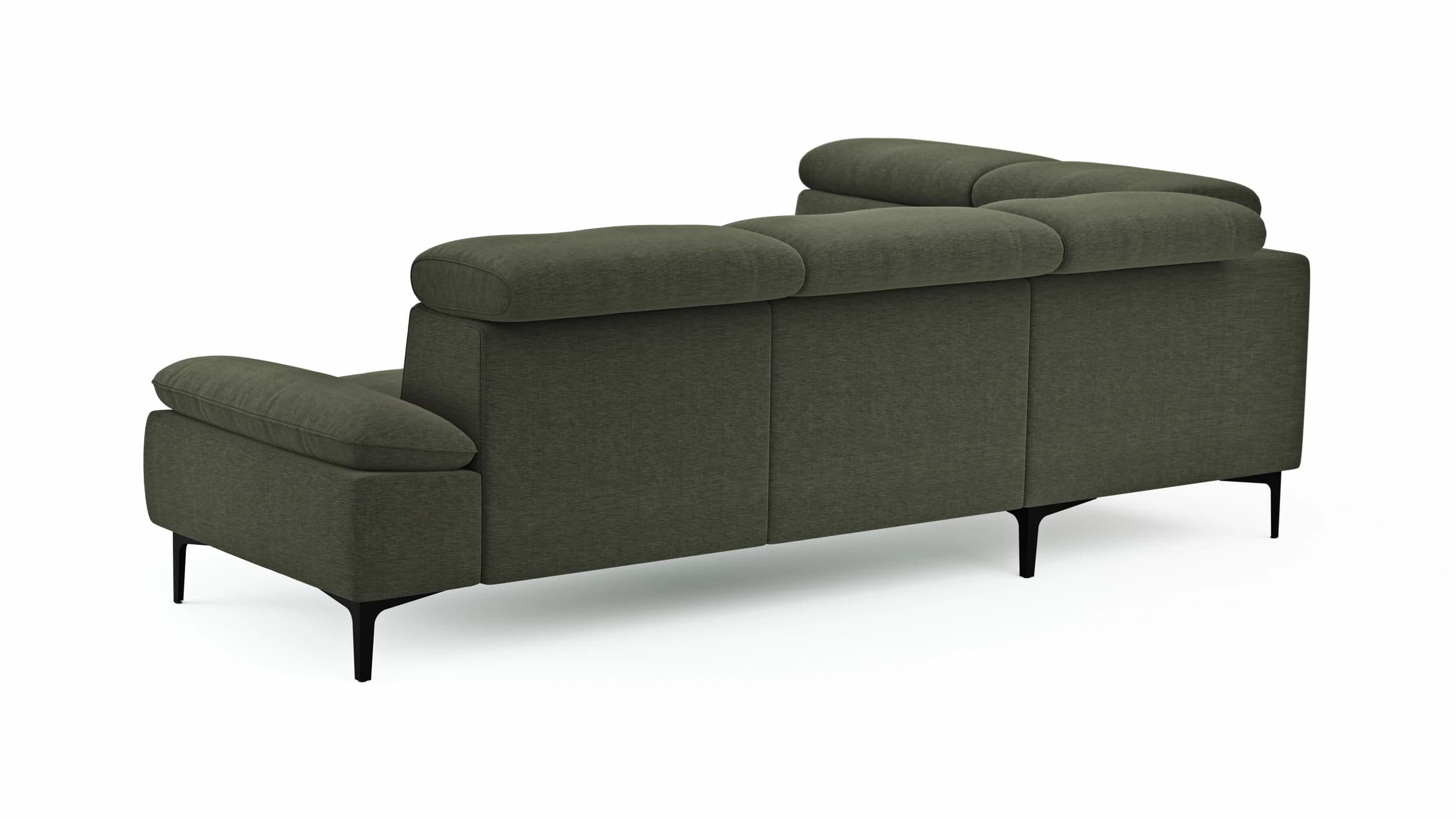 Ecksofa Felipa - Ecke links mit 2,5-Sitzer inkl. Kopfteil verstellbar, Stoff, Dunkelgrün