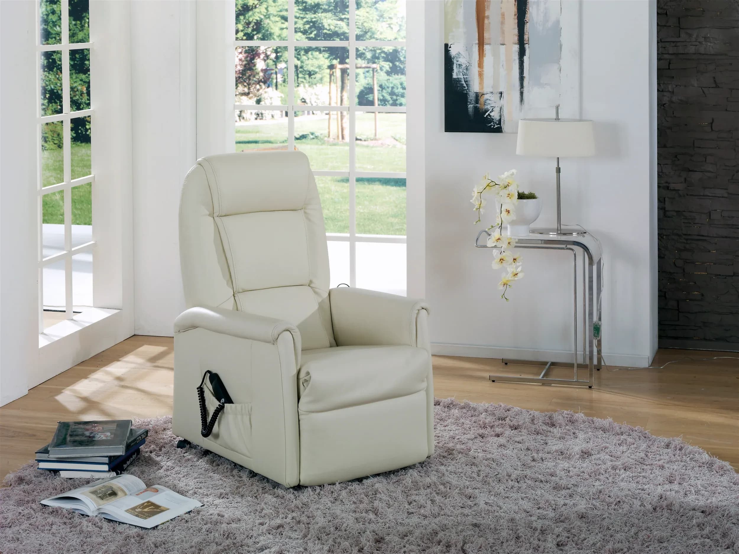 Fernsehsessel EM Mainz - Relaxfunktion, Leder, beige