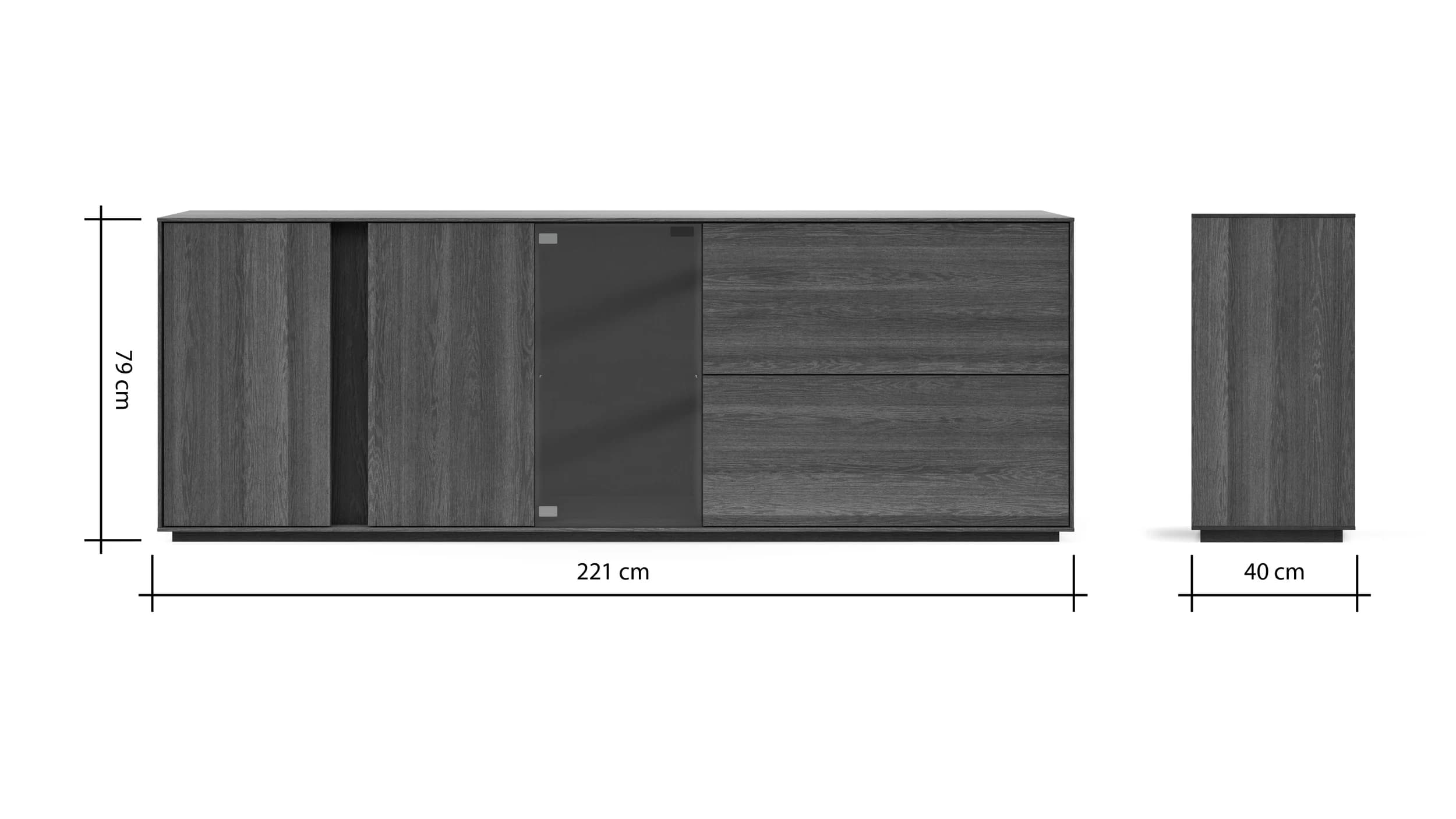 Sideboard Saratoga - Buche massiv, silbergrau geölt
