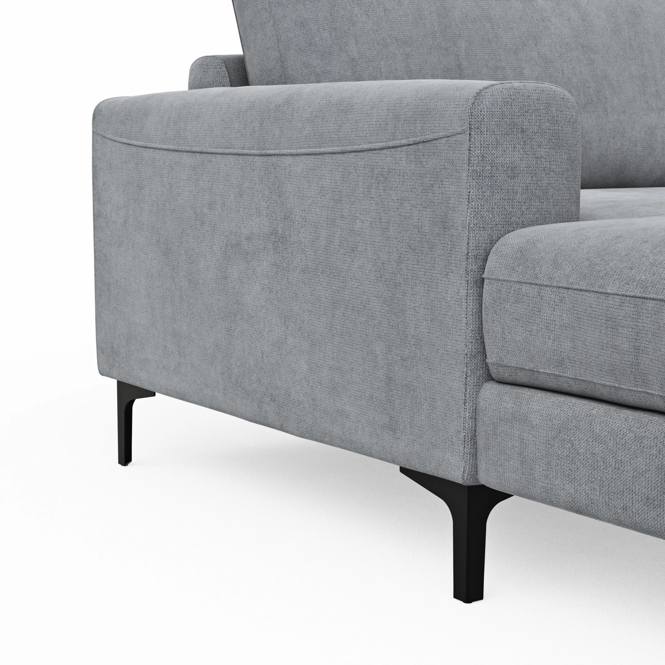Wohnlandschaft Oviedo - Longchair links mit 2-Sitzer und Ecke rechts, Stoff, Grau