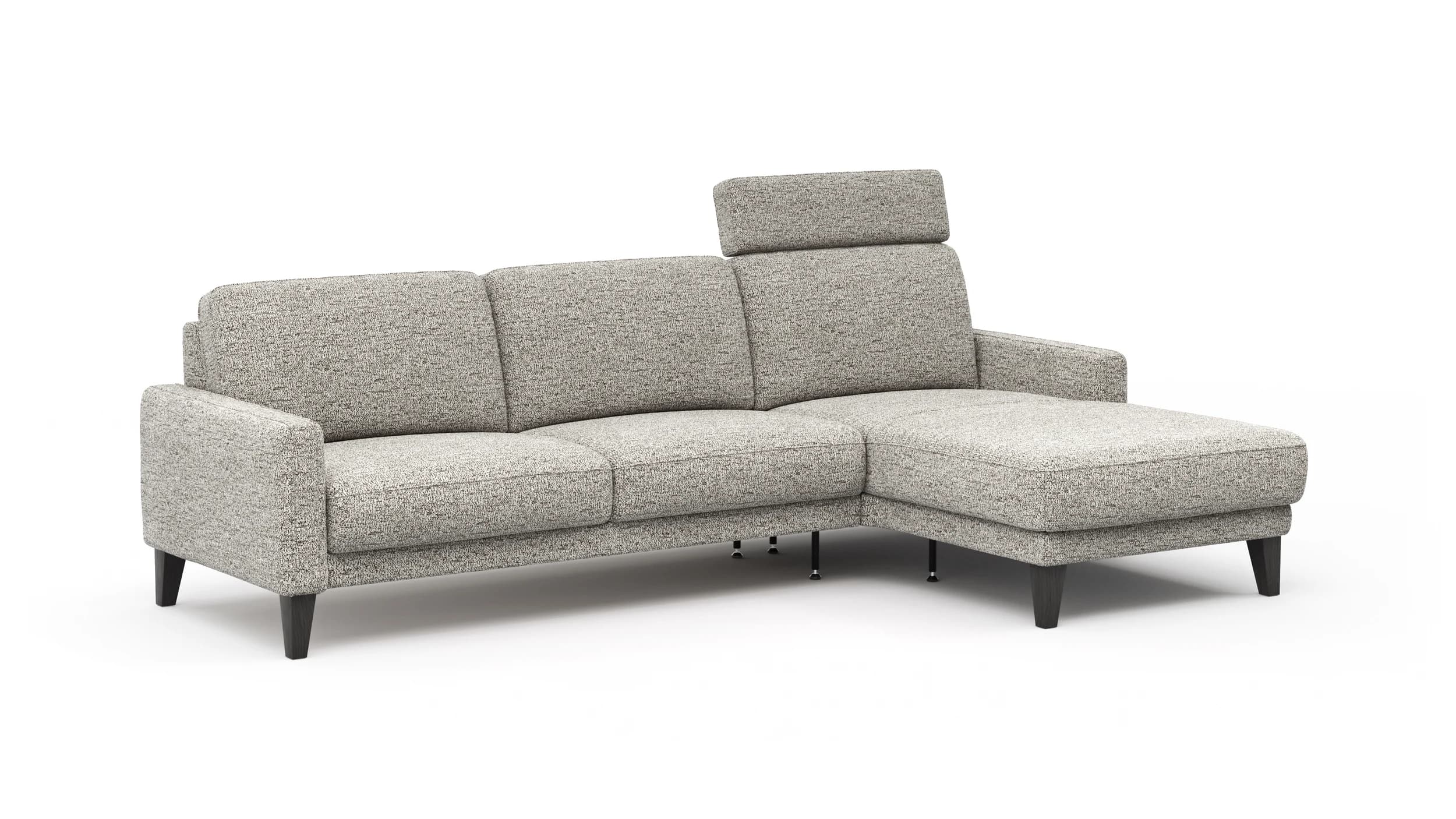 Ecksofa Matero - 2,5-Sitzer mit Longchair rechts inkl. Relaxfunktion motorisch, Stoff, Graubeige