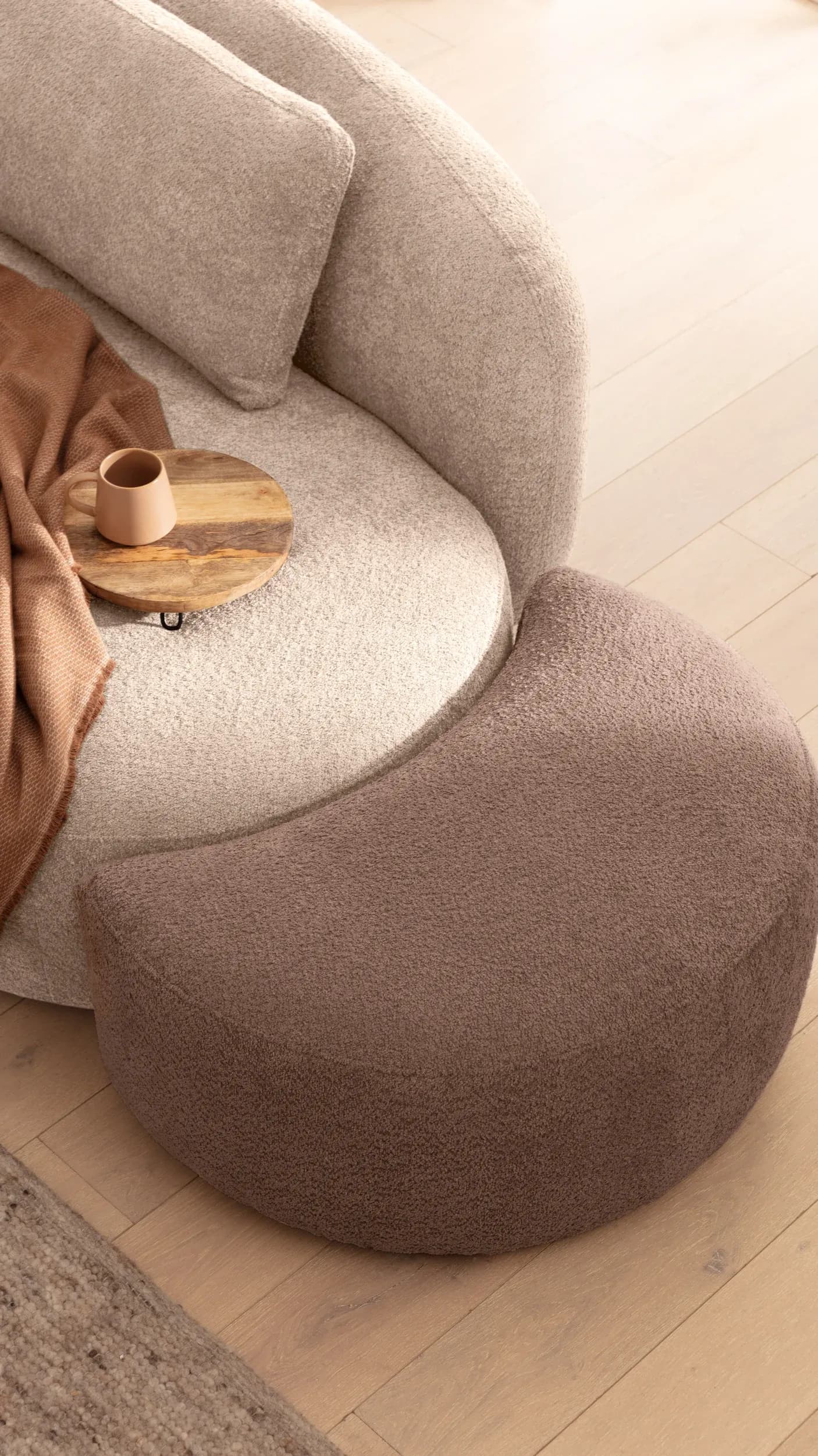 Ecksofa Karasu - 3-Sitzer mit Ottomane rechts, Stoff, Natur