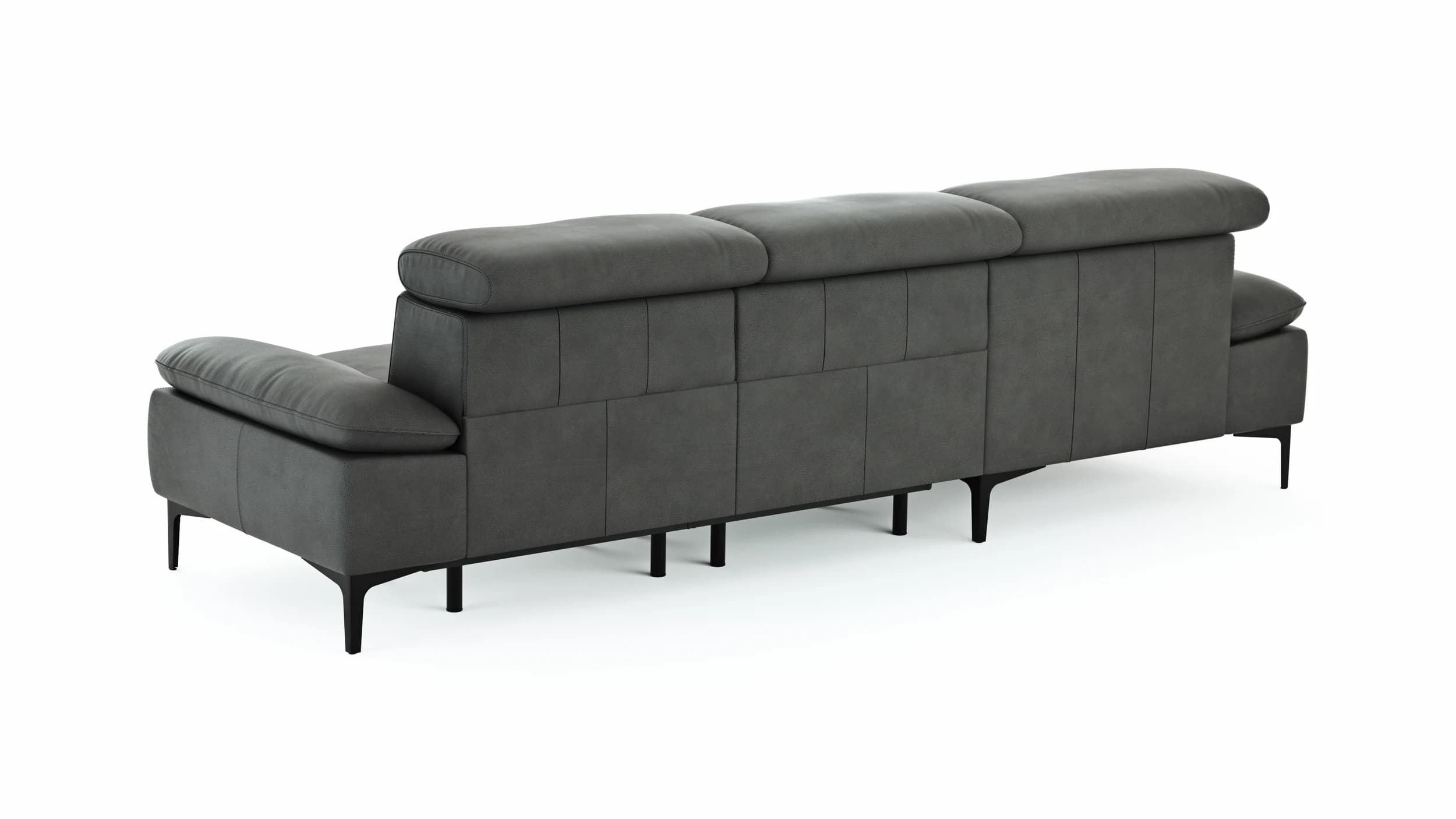 Ecksofa Felipa - Longchair links mit 2,5-Sitzer inkl. Armlehne verstellbar und Rückenlehne/Sitztiefe verstellbar (motorisch), Leder, Grau