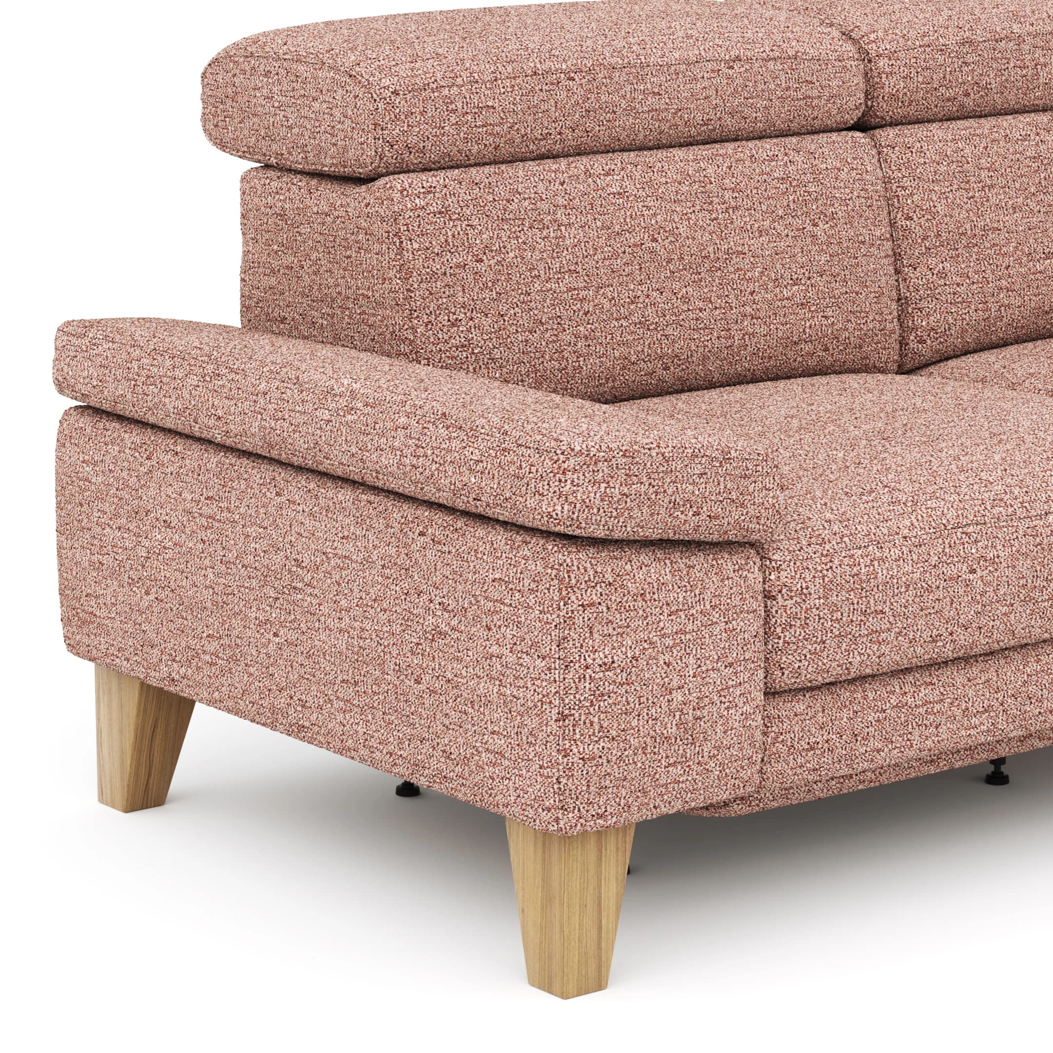 Ecksofa Hudson - 2,5-Sitzer mit Longchair rechts, inkl. Kopfteil/Armlehne verstellbar und Relaxfunktion (motorisch), Stoff, Kupfer