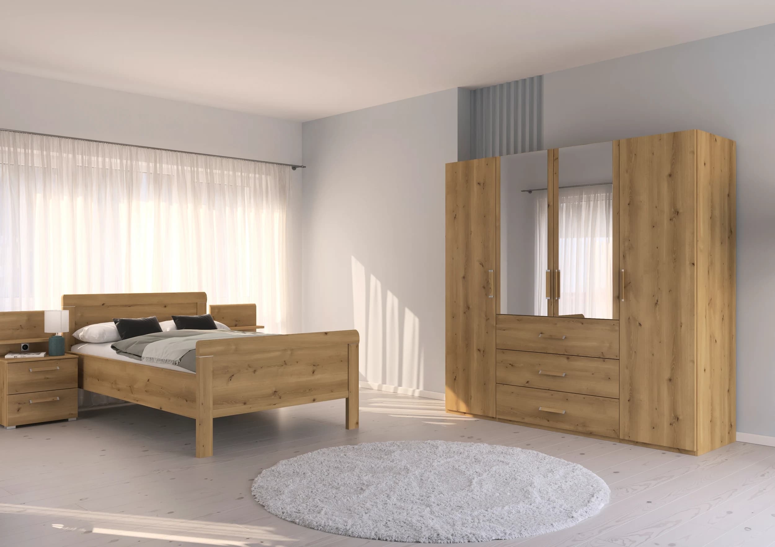 Drehtürenschrank - B. ca. 201 cm, mit Spiegeltüren, Asteiche Dekor