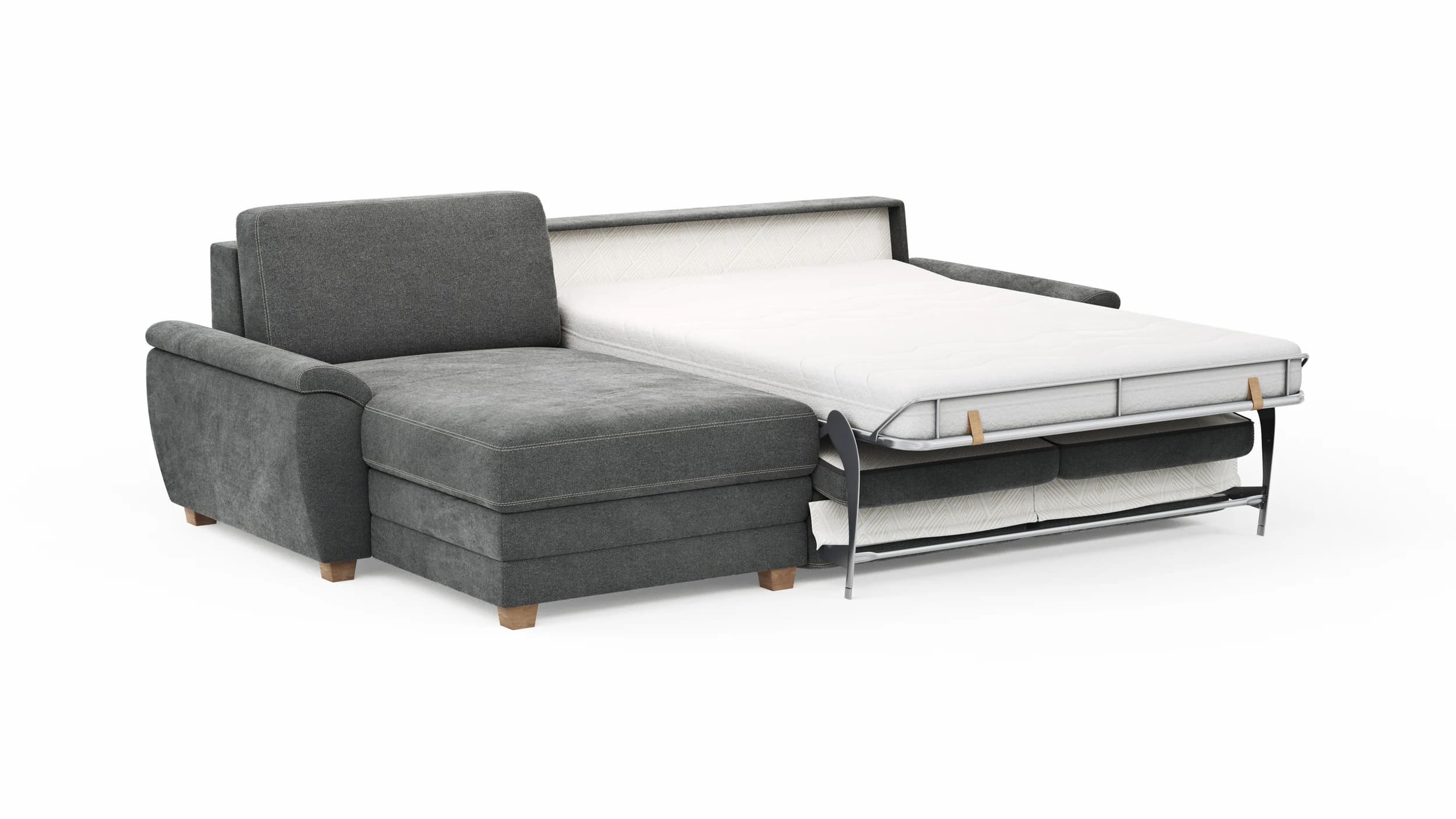 Ecksofa Lakeville 1 - Longchair links mit 2-Sitzer inkl. Schlaffunktion mit Bettkasten, Stoff, Grau
