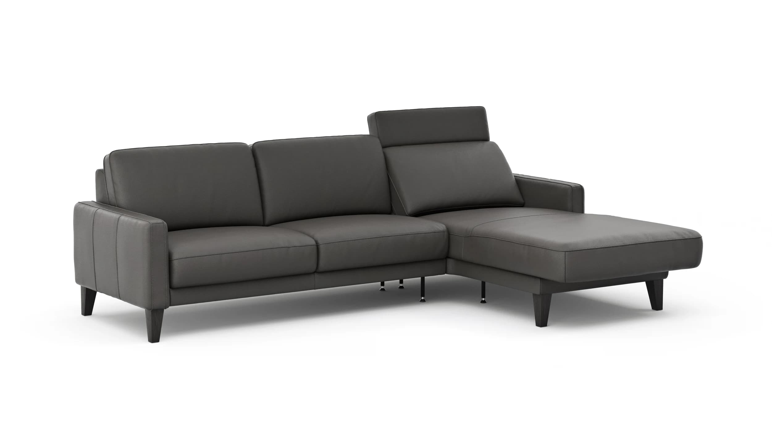 Ecksofa Matero - 2,5-Sitzer mit Longchair rechts inkl. Relaxfunktion motorisch, Leder, Anthrazit
