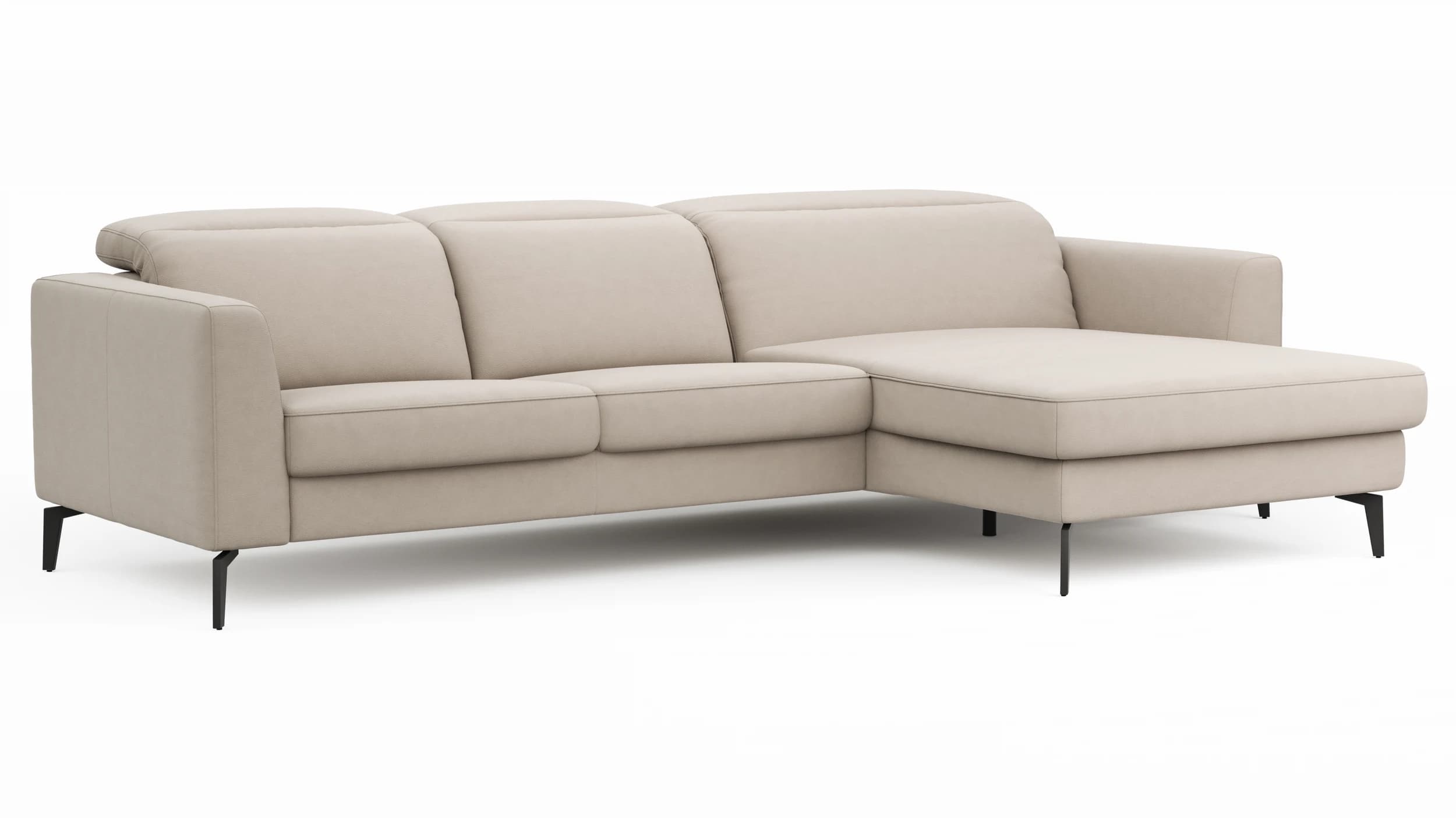 Ecksofa Rafaela 2.0 - 2,5-Sitzer mit Longchair rechts inkl. Sitzvorzug, Kopteilverstellung motorisch und Relaxfunktion motorisch im Longchair, Leder, Champagner