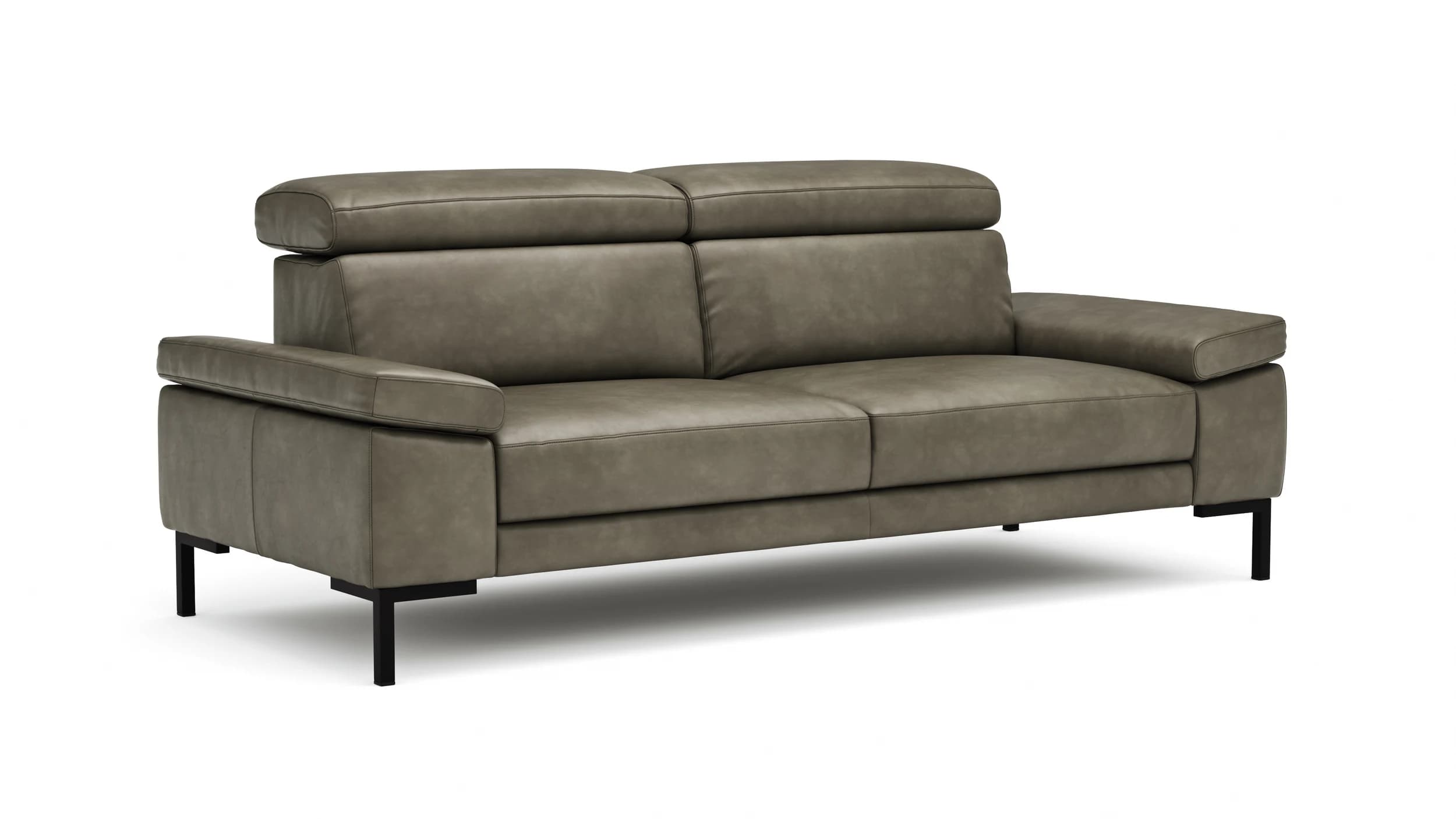 Sofa Hudson - 3-Sitzer, inkl. Kopfteil verstellbar, Leder, Braungrün