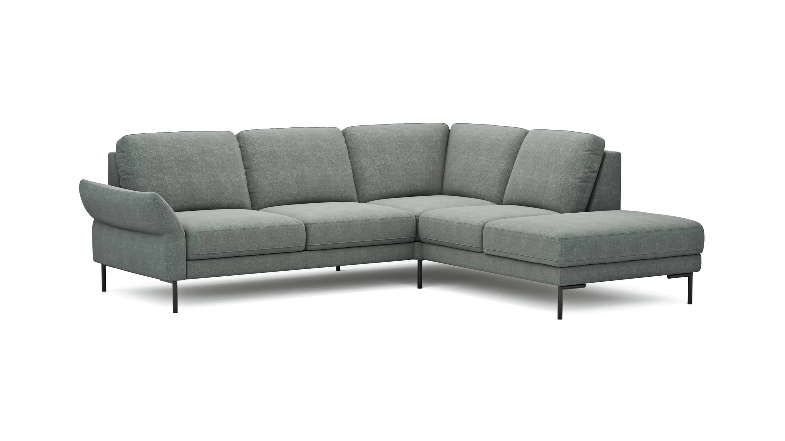 Ecksofa Rockport A - 2,5-Sitzer mit Ecke rechts, inkl. Sitzauszug (motorisch) und Armlehne klappbar, Stoff, Eisblau