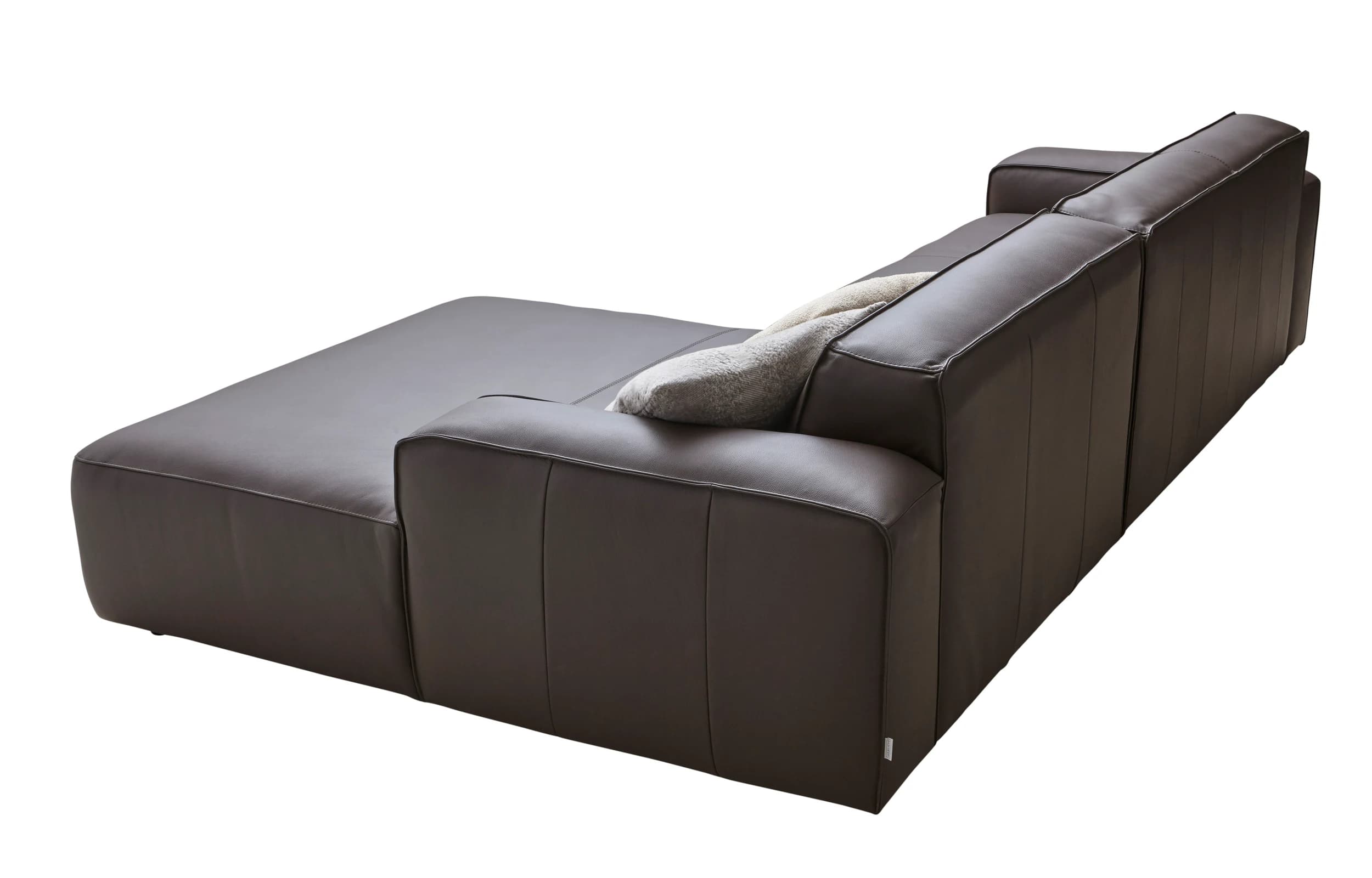 Ecksofa Denver - 2,5-Sitzer mit Longchair rechts, groß, inkl. Sitzvorzug (motorisch), Leder, Mocca