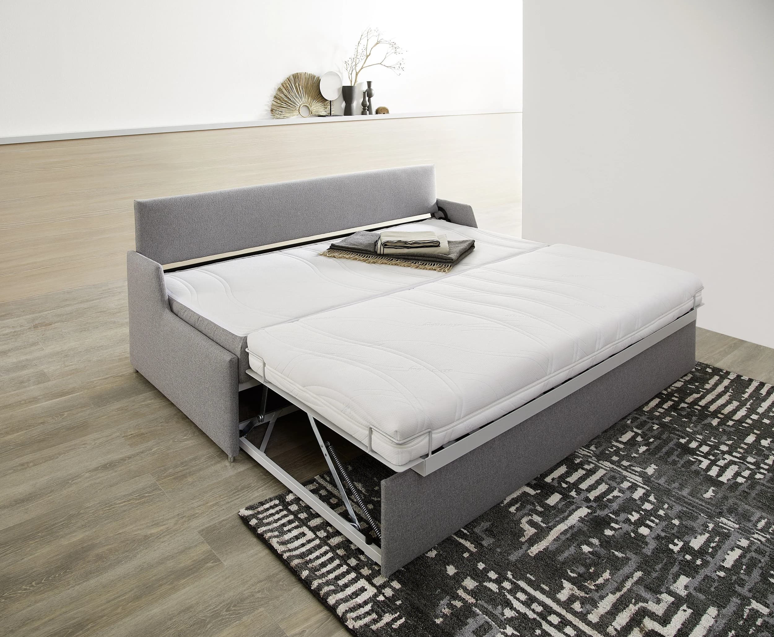 Sofa - 2-Sitzer, Schlaffunktion, Stoff, Grau