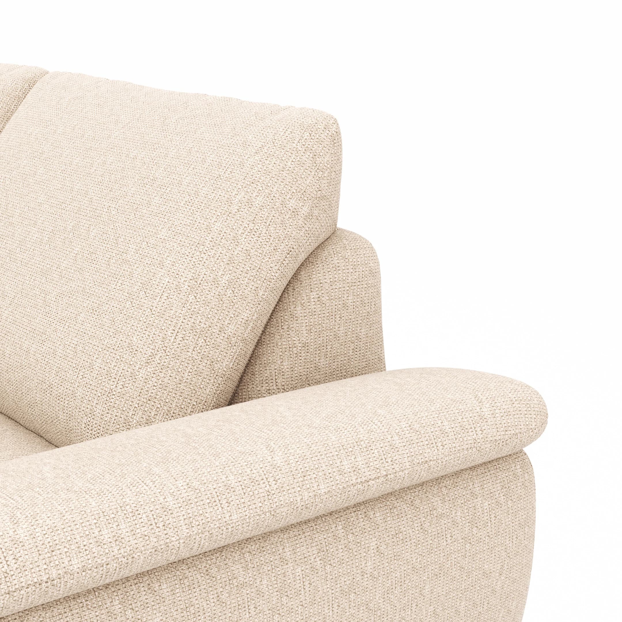 Ecksofa Gotera - Longchair groß mit 1,5-Sitzer med + 1,5-Sitzer med rechts inkl. Schlaffunktion (teilmotorisch), Armlehne klappbar, Rückenlehne verstellbar  und einmal Relaxfunktion (teilmotorisch), Stoff, Creme