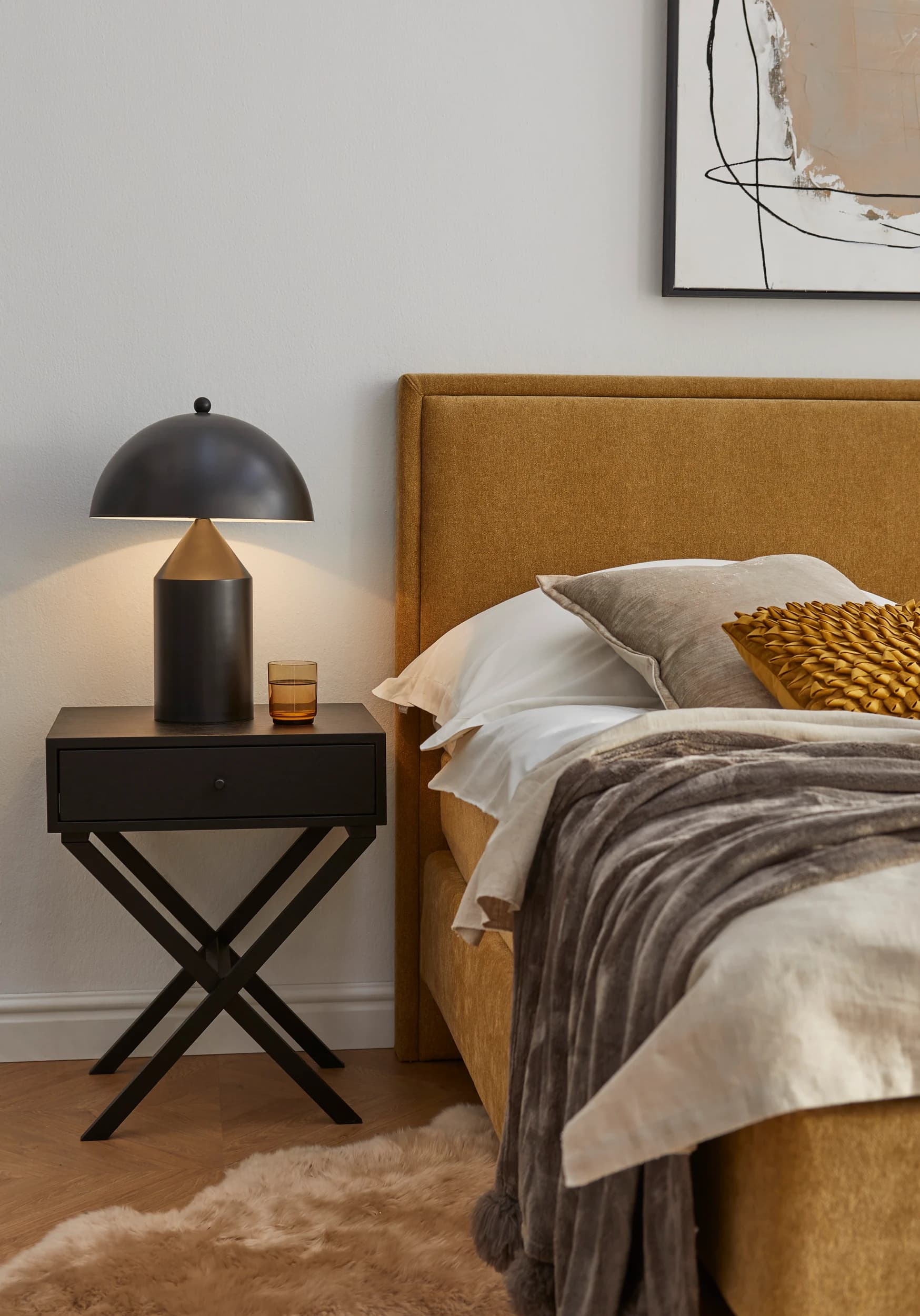 Boxspringbett Valencia - Liegefläche ca. 180x200 cm, Stoff, Senfgelb