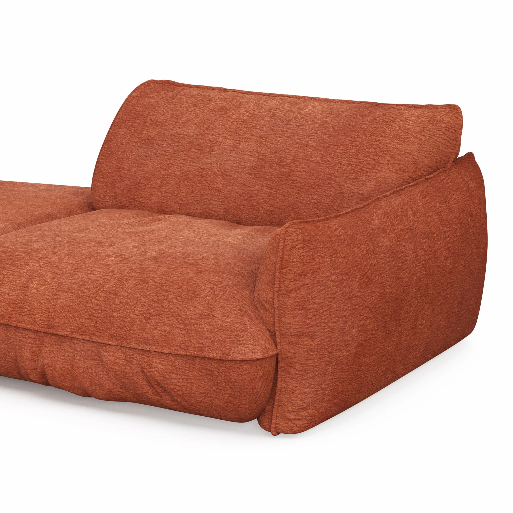 Trapezsofa Fluffy - 2-Sitzer mit Trapezelement und Abschlussteil inkl. Rückenlehne verstellbar, Stoff, Kupfer