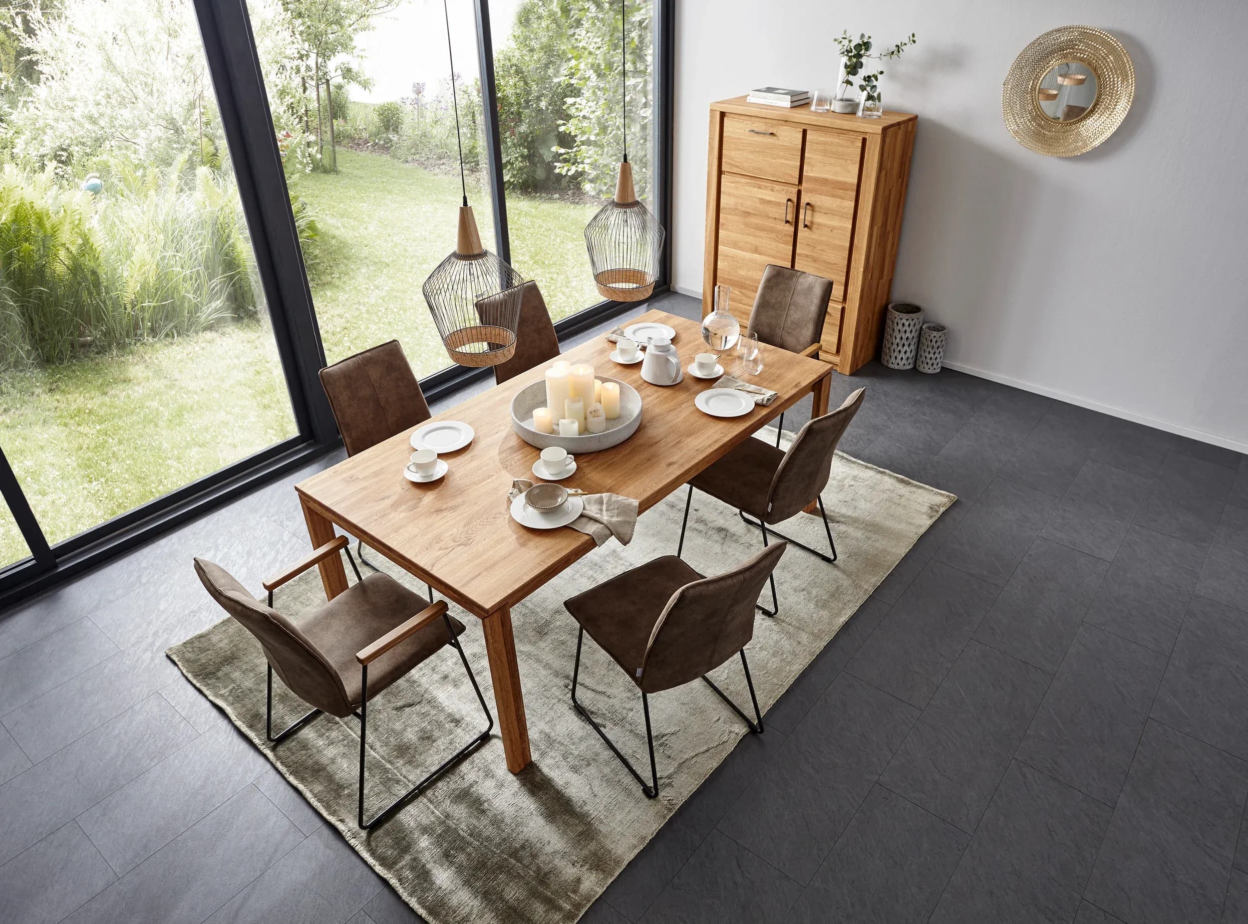 Esstisch Farmingdale - ausziehbar, Platte mit gerader Kante, LB ca. 200x90 cm, Eiche massiv, natur geölt