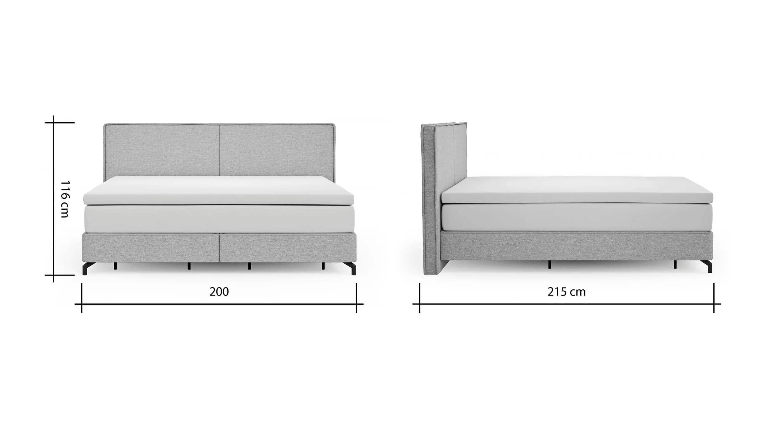 Boxspringbett Alpin - Liegefläche ca. 180x200 cm, Stoff, Grau