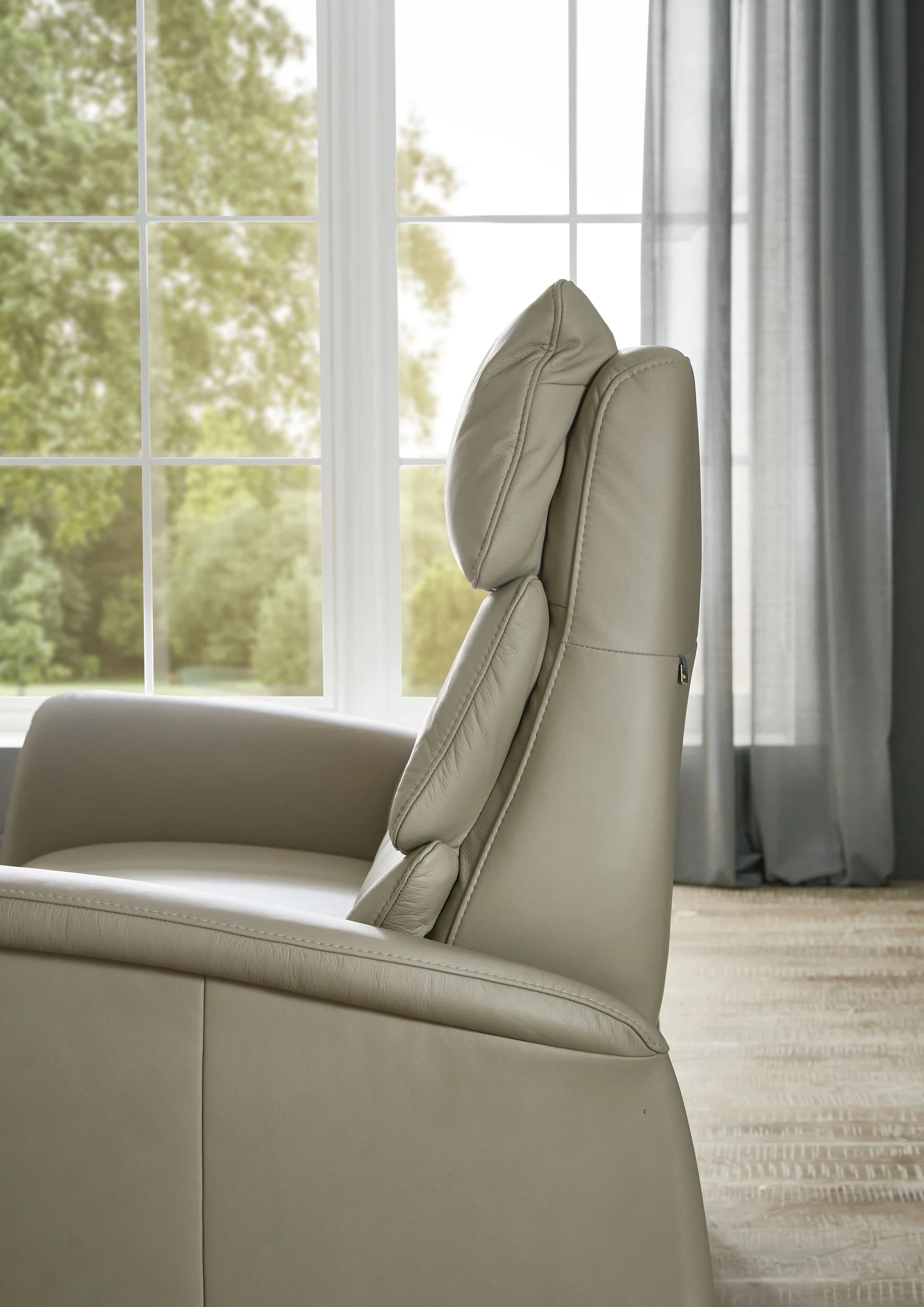 Sofa - 2,5-Sitzer, Kopfteil verstellbar, Leder, Perlmutt,