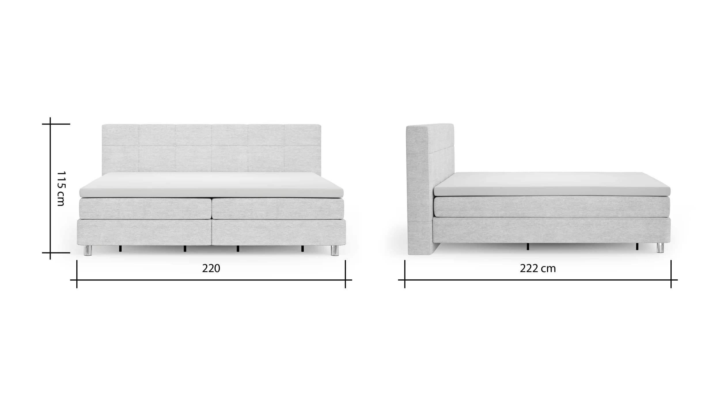 Boxspringbett Alpin - Liegefläche 200x200cm, Stoff, Graubeige
