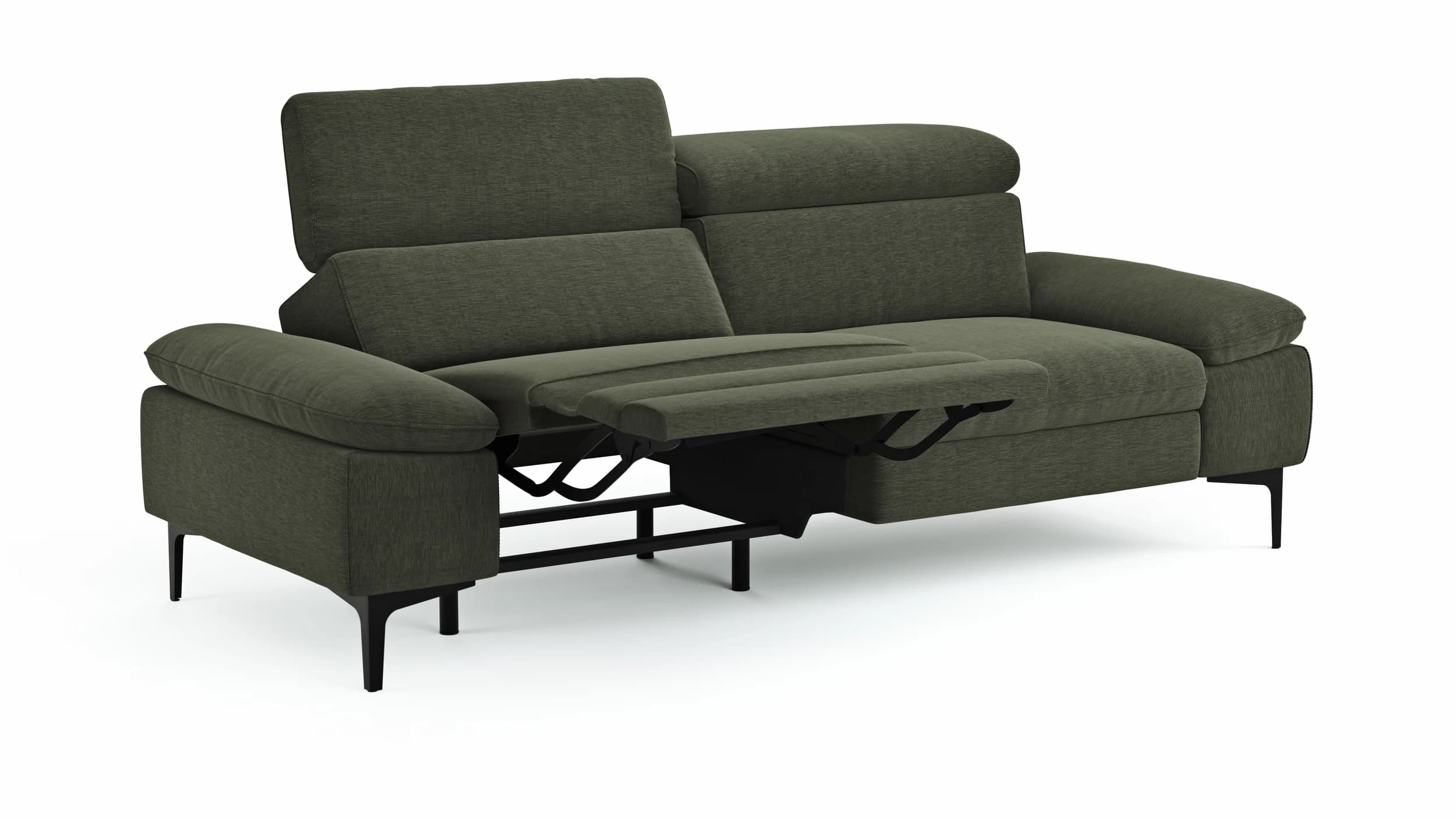 Sofa Felipa - 3-Sitzer inkl. Relaxfunktion (motorisch) und Kopfteil verstellbar, Stoff, Dunkelgrün