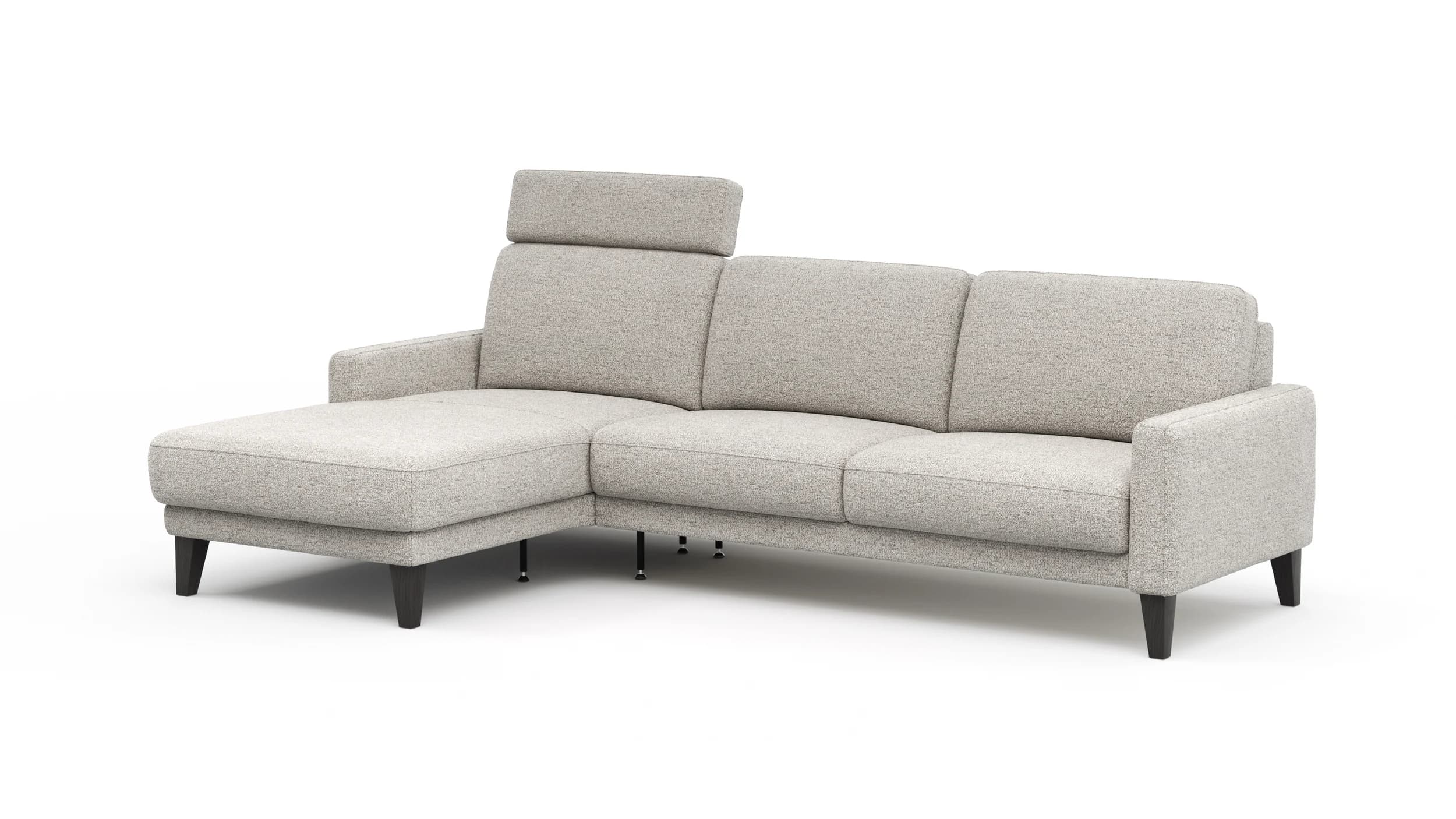 Ecksofa Matero - Longchair mit 2,5-Sitzer rechts inkl. Relaxfunktion motorisch, Stoff, Hellgrau