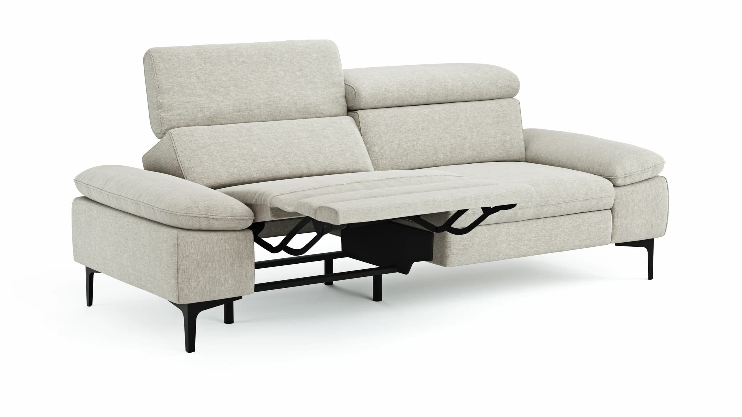 Sofa Felipa - 3-Sitzer inkl. Relaxfunktion (motorisch) und Kopfteil verstellbar, Stoff, Natur