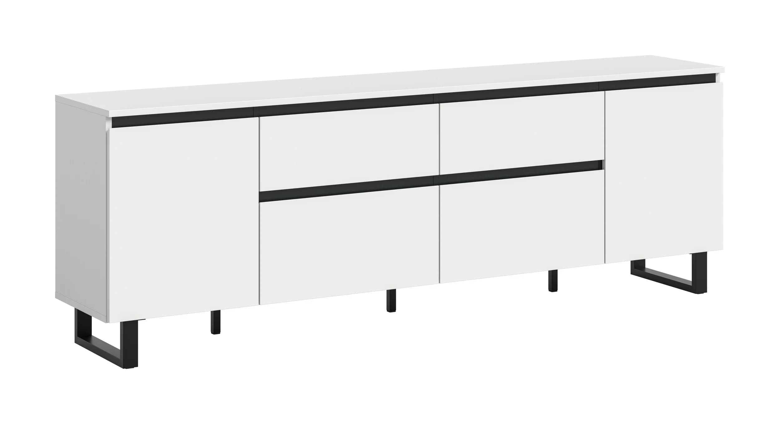 Lowboard - B ca. 188 cm, Weiß, Schwarz