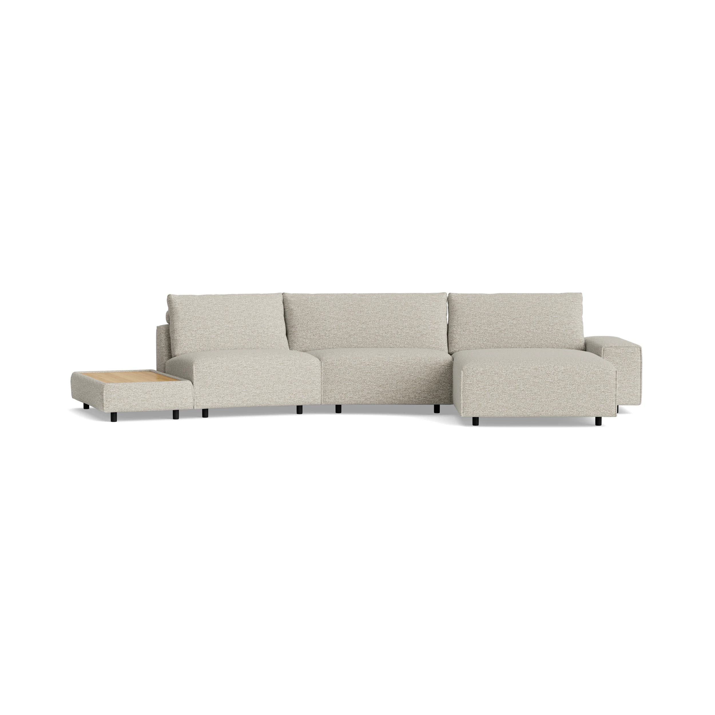 Ecksofa Serava Plus - Anbauhocker links mit 1-Sitzer, Trapezelement, Longchair rechts, Stoff, Sand