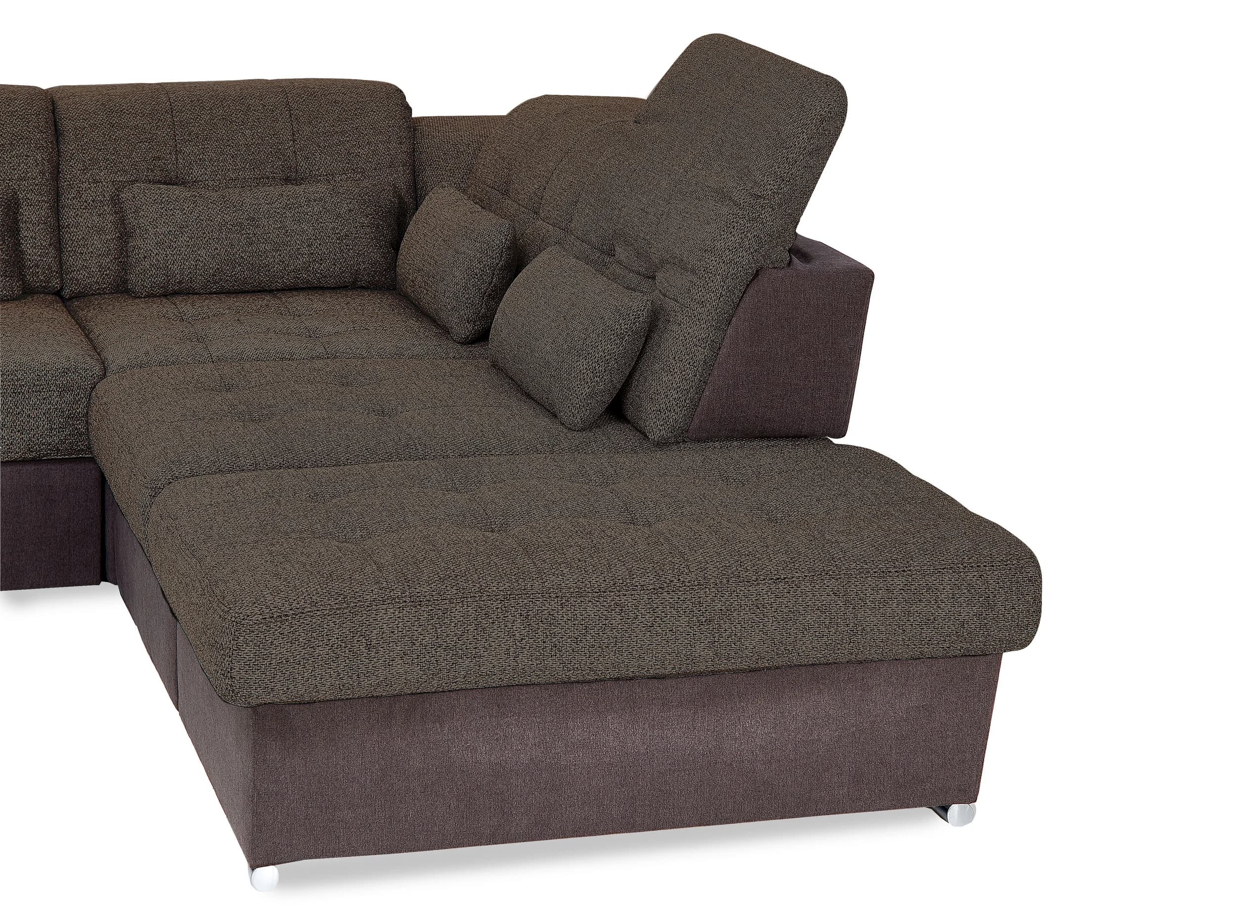Wohnlandschaft - Longhchair links, 3-Sitzer, Ecke rechts inkl. Armteilverstellung, Kopfteilverstellung in Kunstleder dunkelbraun