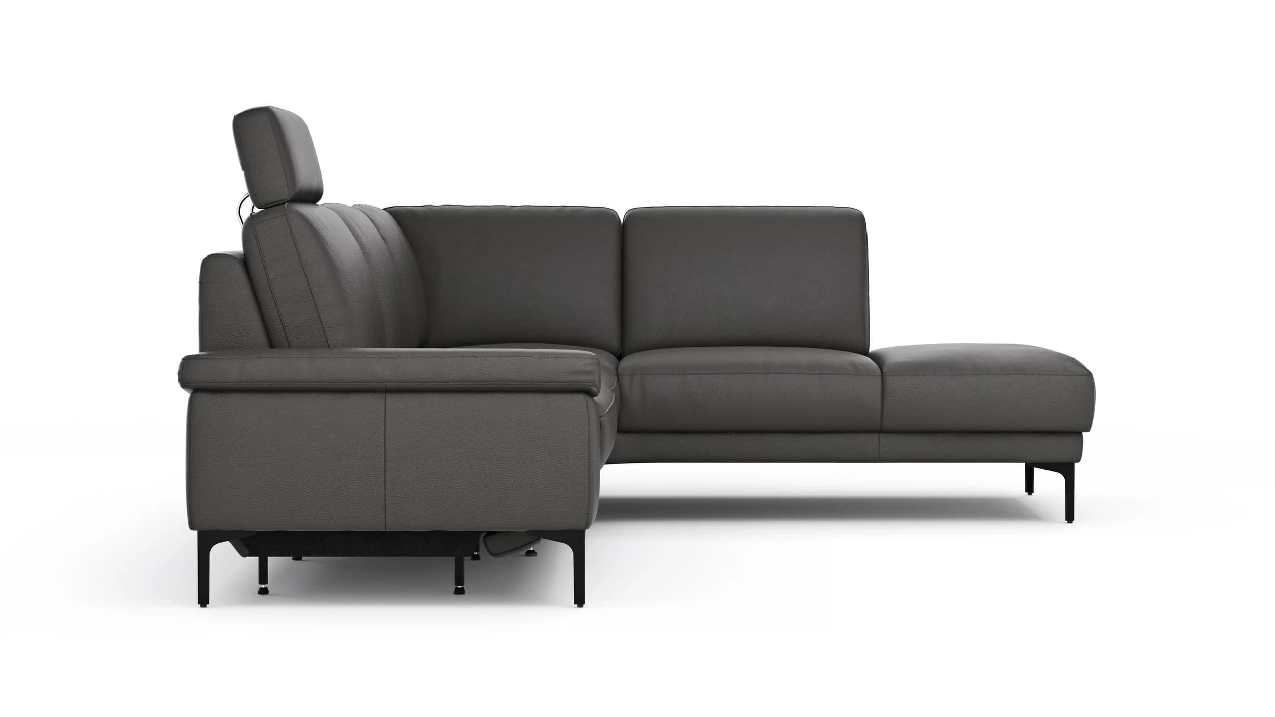 Ecksofa Matero - 2-Sitzer mit Ecke rechts inkl. Relaxfunktion motorisch und Sitzvorzug, Leder, Anthrazit