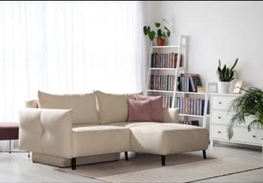 Ecksofa - Schlaffunktion mit Bettkasten, Stoff, Natur