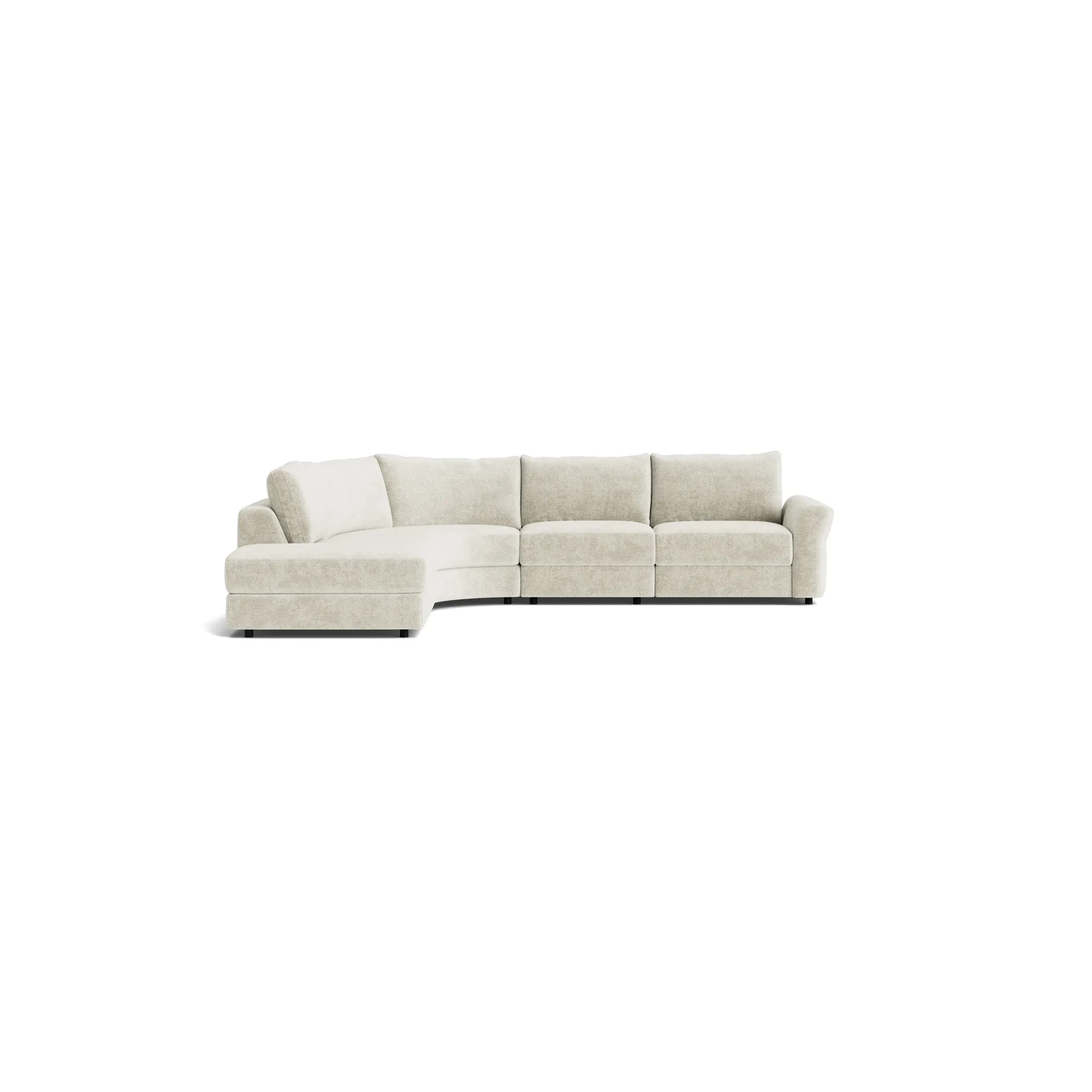 Ecksofa Almeria - Rundecke und Abschlussteil mit 2-Sitzer rechts, Stoff, Offwhite