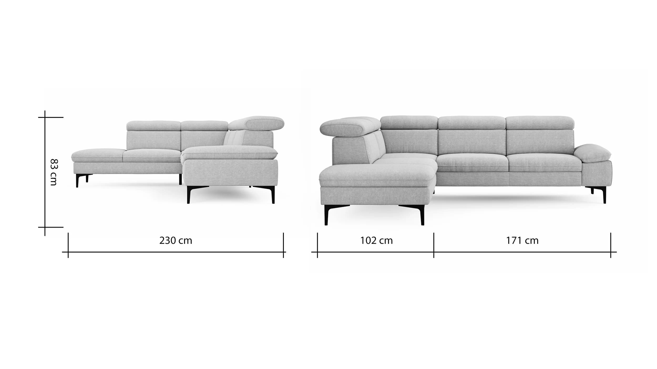 Ecksofa Felipa - Ecke links mit 2,5-Sitzer inkl. Kopfteil verstellbar, Stoff, Dunkelgrün