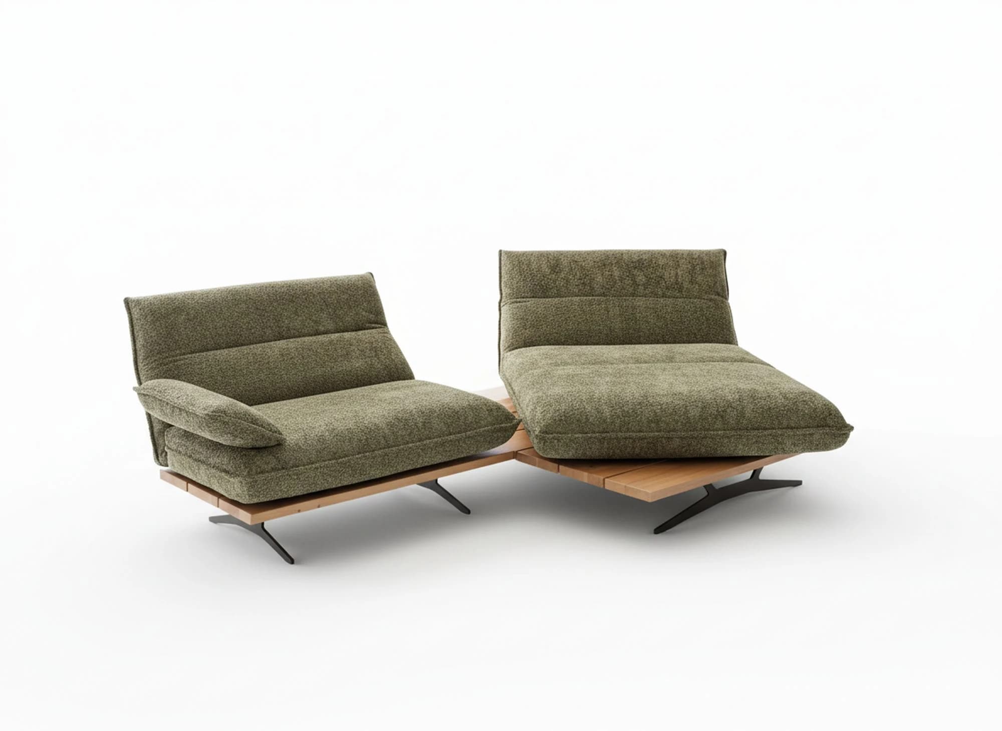 Sofa - 2-Sitzer, Kopfteil/Armlehne/Sitztiefe verstellbar, Stoff, Olivgrün