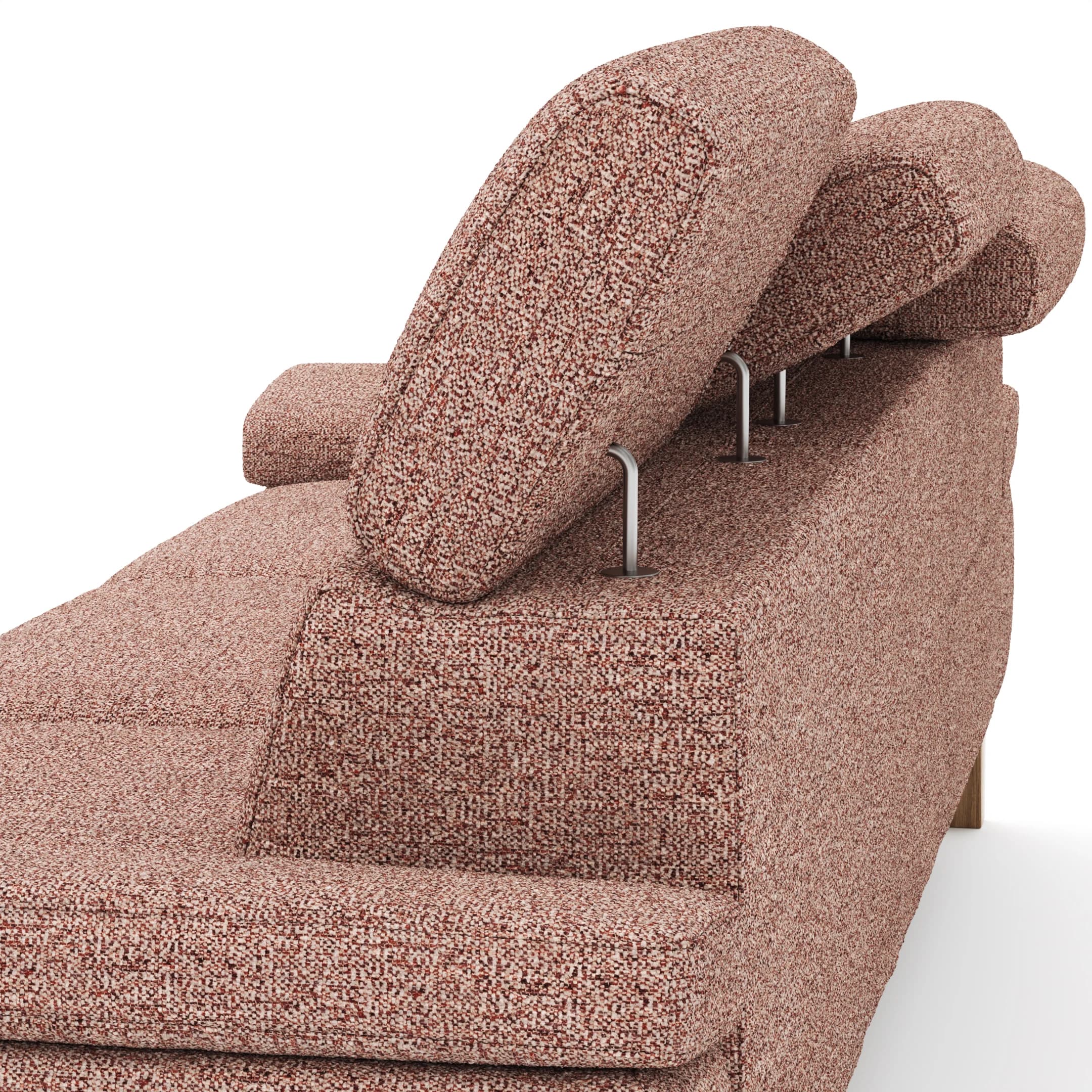 Ecksofa Hudson - 2,5-Sitzer mit Longchair rechts inkl. Kopfteil verstellbar, Stoff, Kupfer