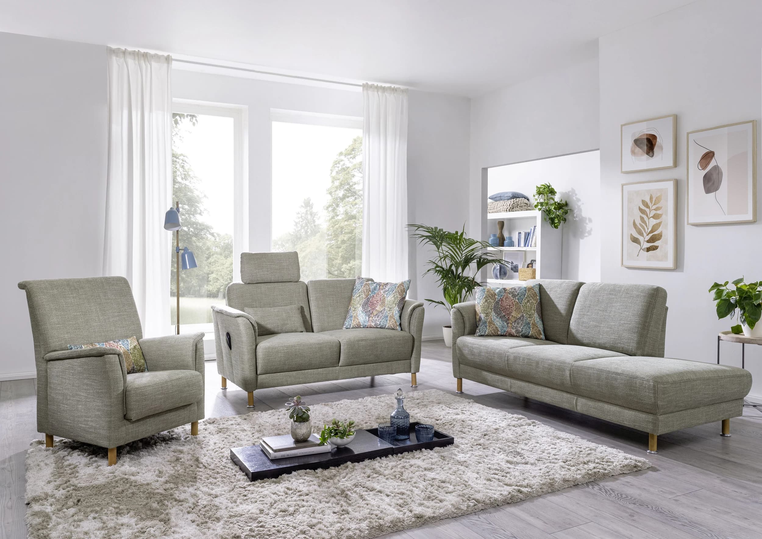 Sofa - 2,5 Sitzer, Stoff, Graugrün