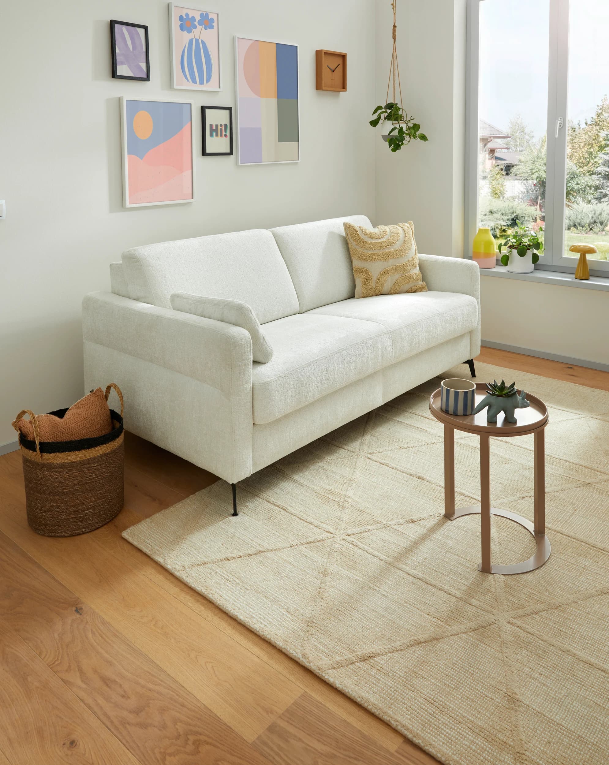 Schlafsofa Laredo - 2,5-Sitzer inkl. Schlaffunktion und Armlehne klappbar, Stoff, Offwhite