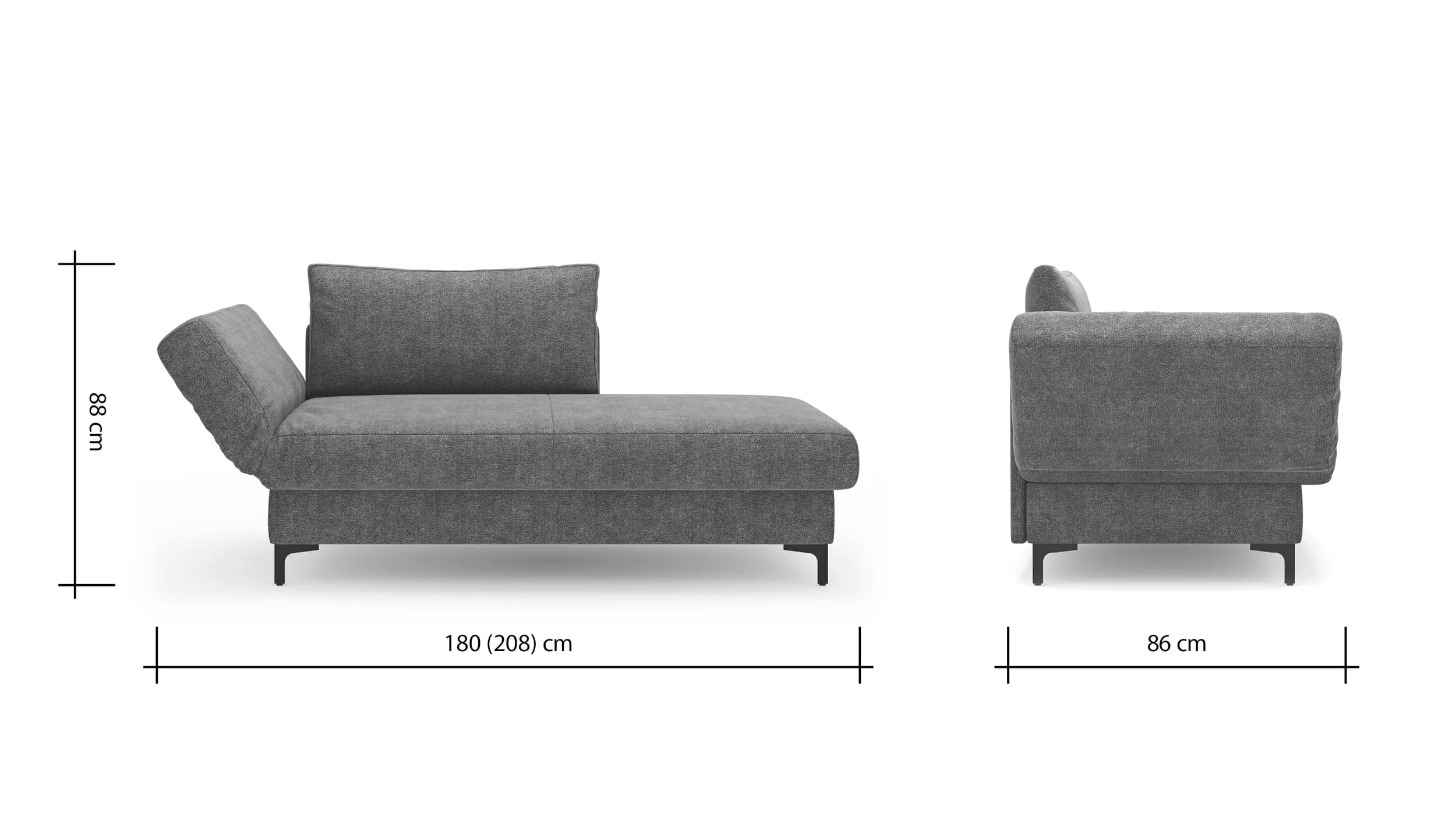 Schlafsofa Verano - Ausrichtung links inkl. Schlaffunktion und Bettkasten, Stoff, Dunkelgrau
