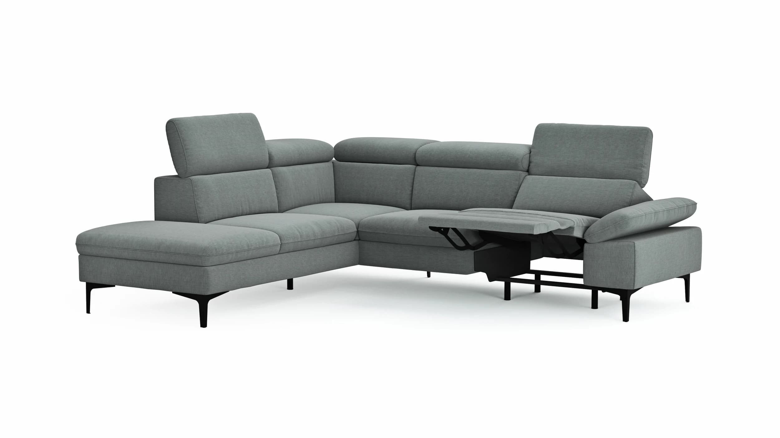 Ecksofa Felipa - Ecke links mit 2,5-Sitzer inkl. Armlehne verstellbar und Rückenlehne/Sitztiefe verstellbar (motorisch), Stoff, Grau