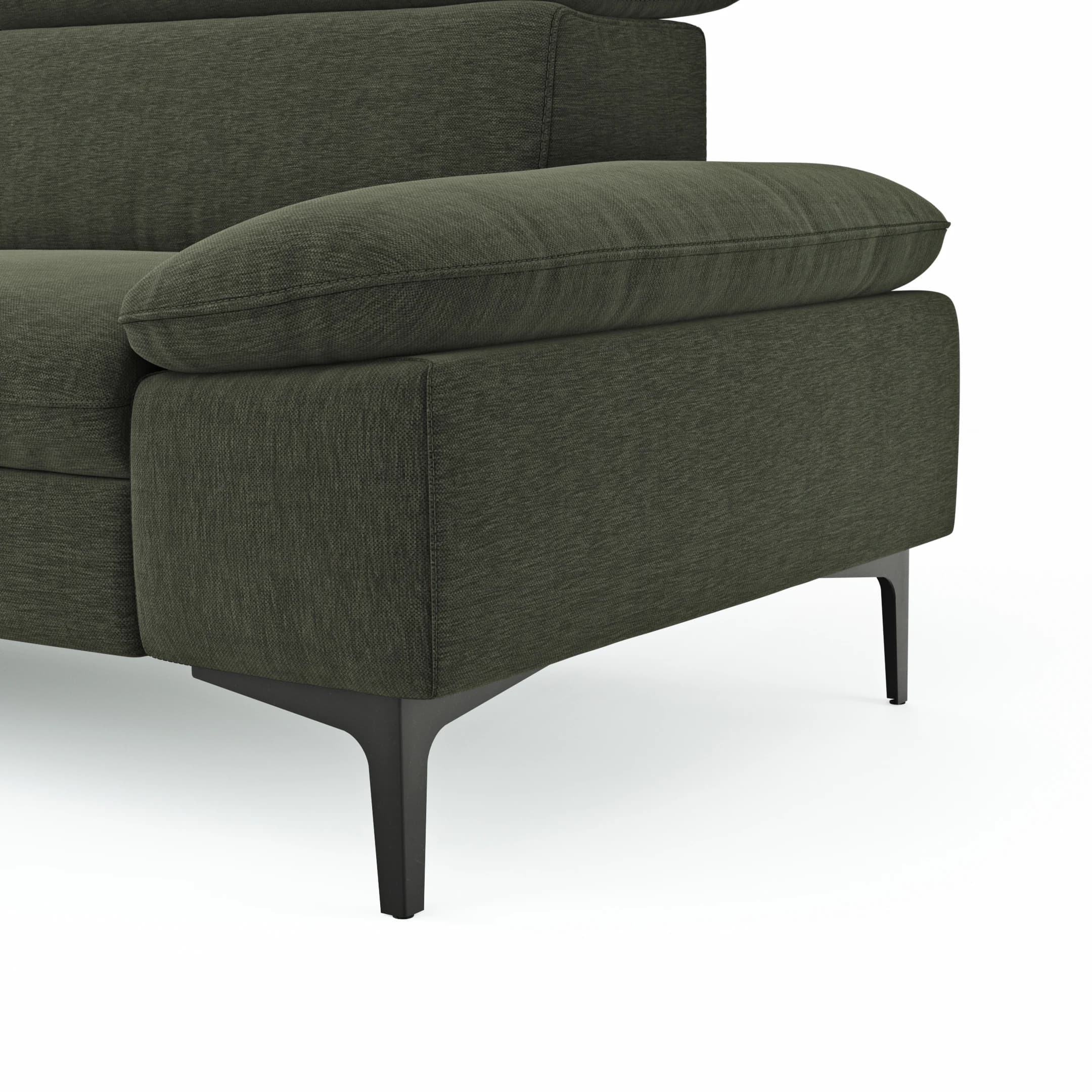 Ecksofa Felipa - Ecke links mit 2,5-Sitzer inkl. Kopfteil verstellbar, Stoff, Dunkelgrün