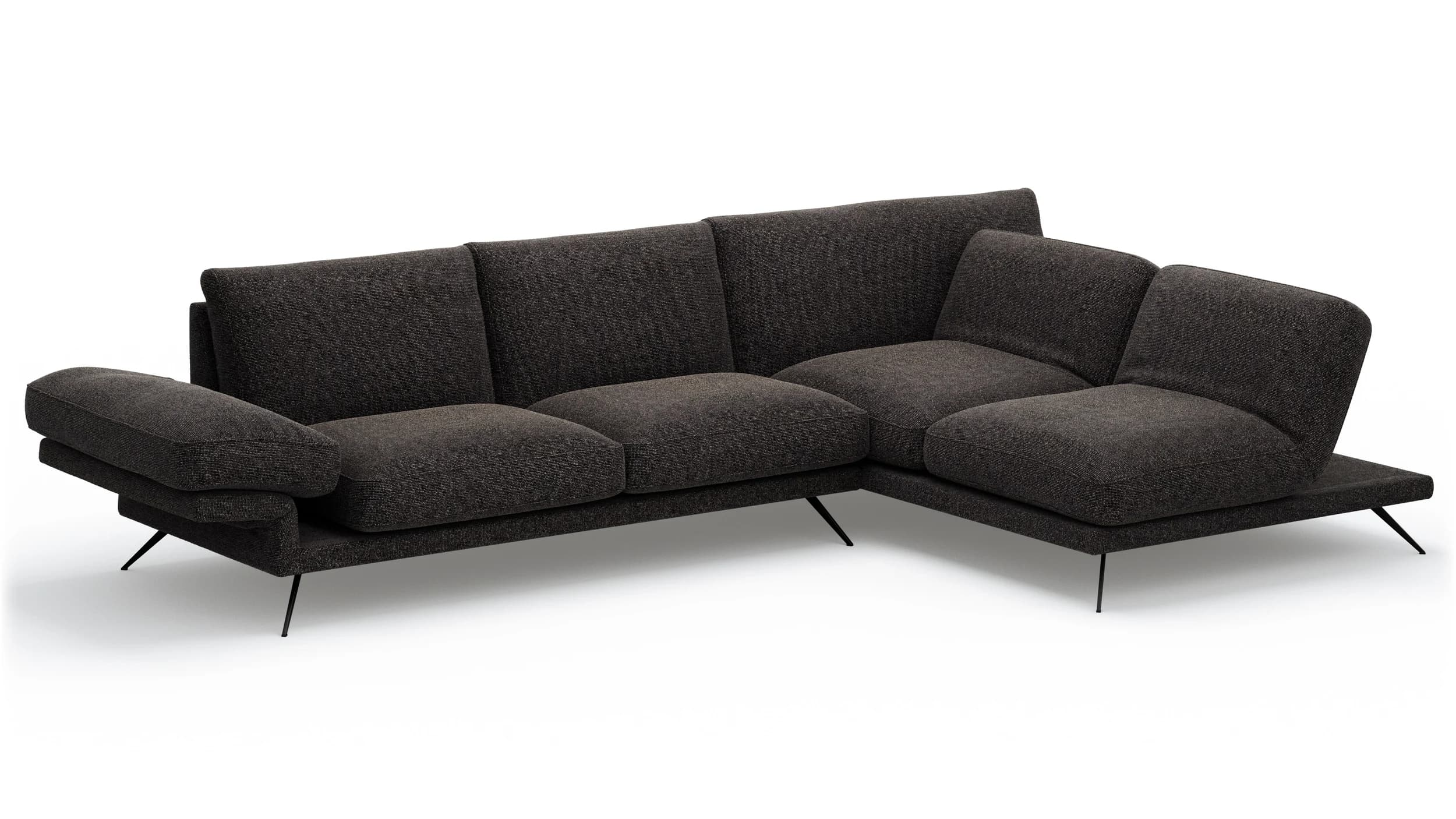 Ecksofa Valdemoro - 2,5-Sitzer mit Longchair rechts inkl. Rückenlehne verstellbar, Stoff, Anthrazit