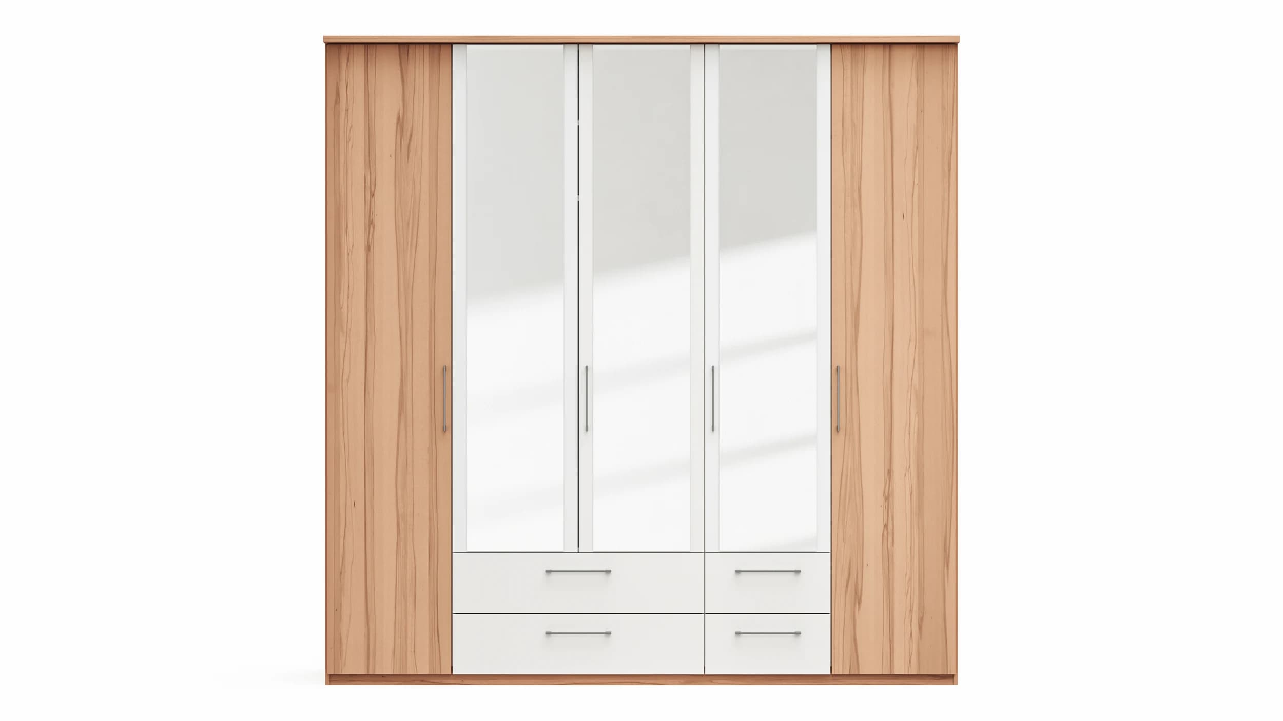 Drehtürenschrank Viana - B. ca. 225 cm, Furnier, Kernbuche, Weiß