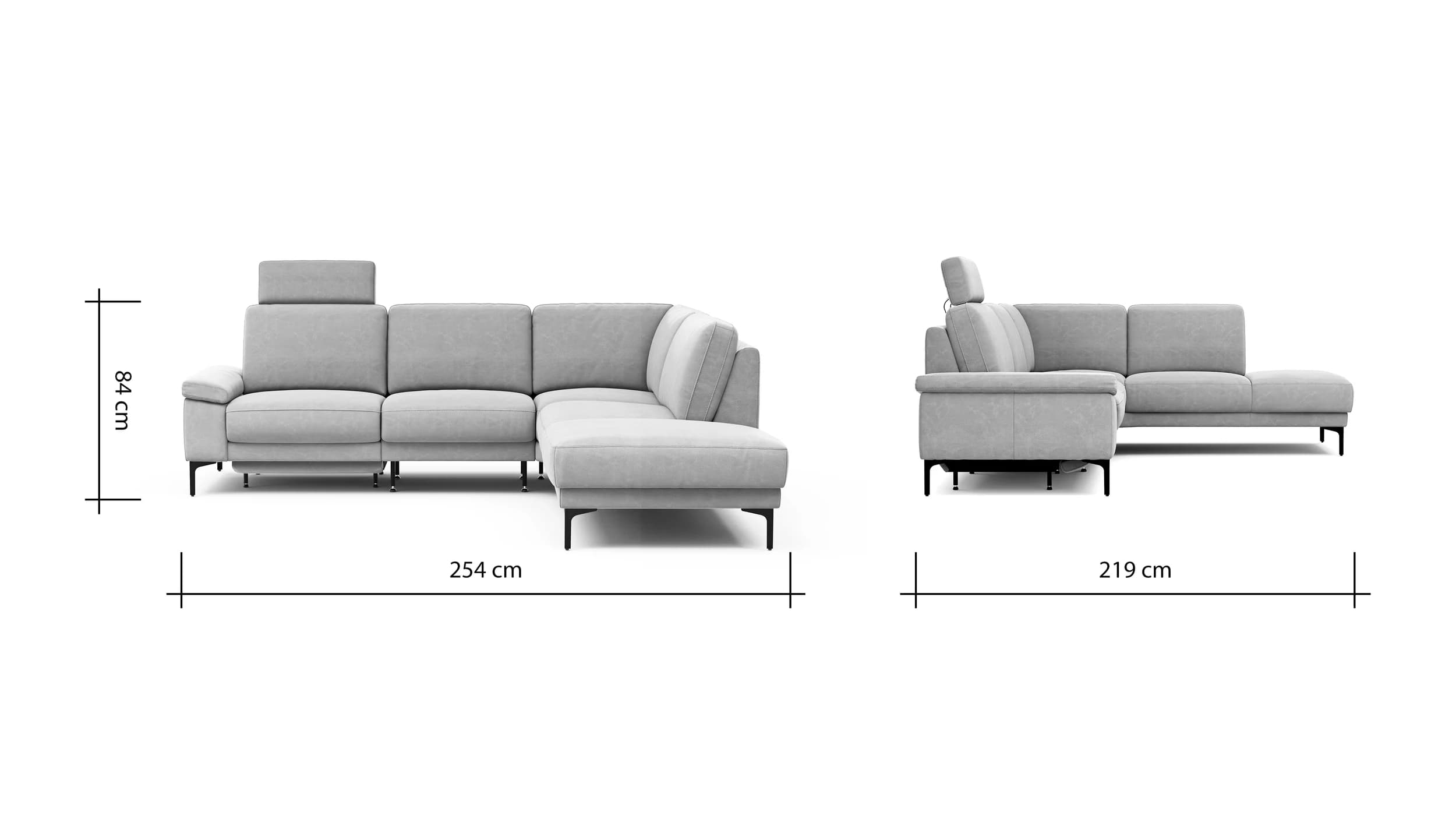 Ecksofa Matero - 2-Sitzer mit Ecke rechts inkl. Relaxfunktion motorisch und Sitzvorzug, Leder, Taupe
