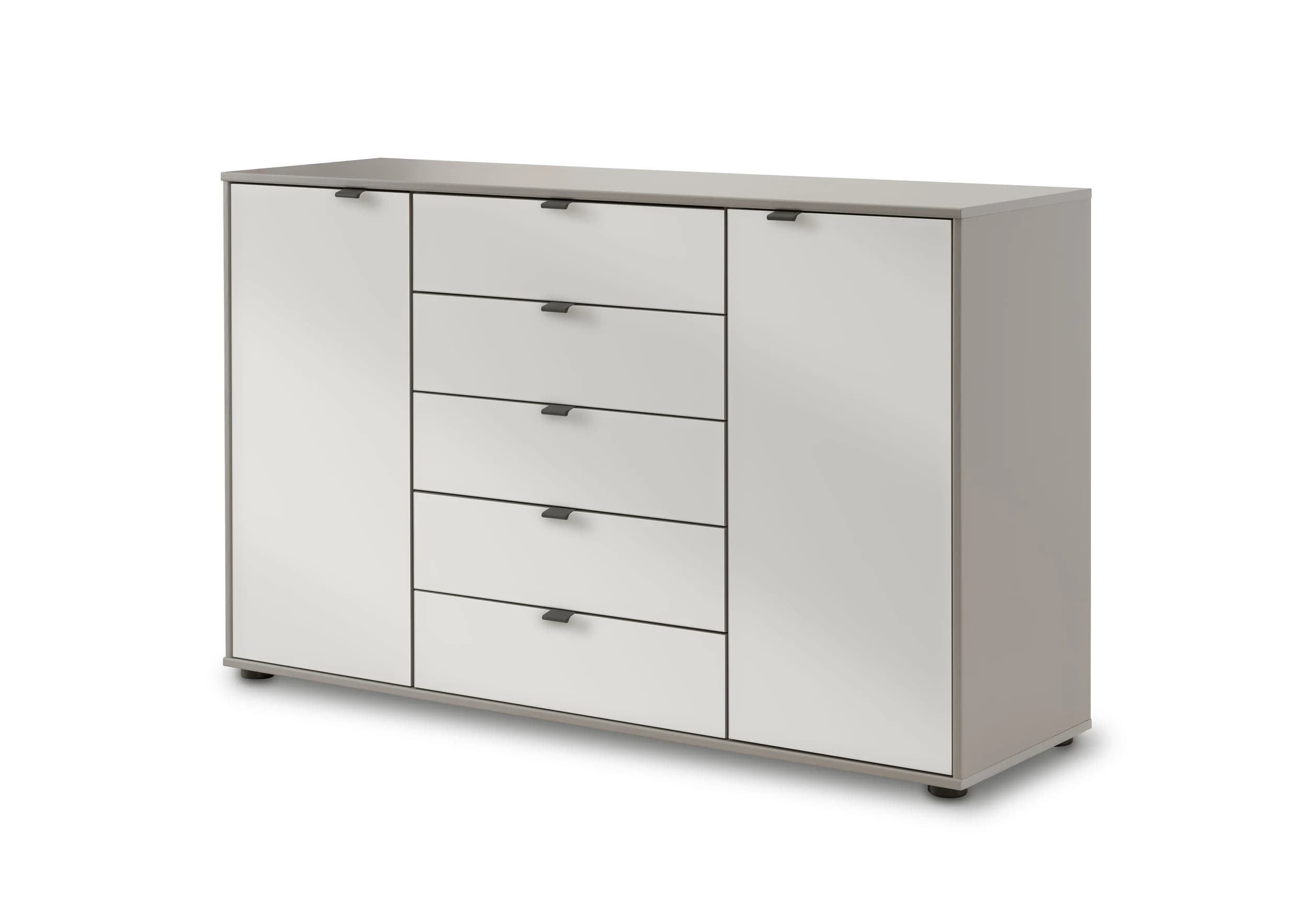 Kommode Marbella - Lack, Grau, Glas, Weiß