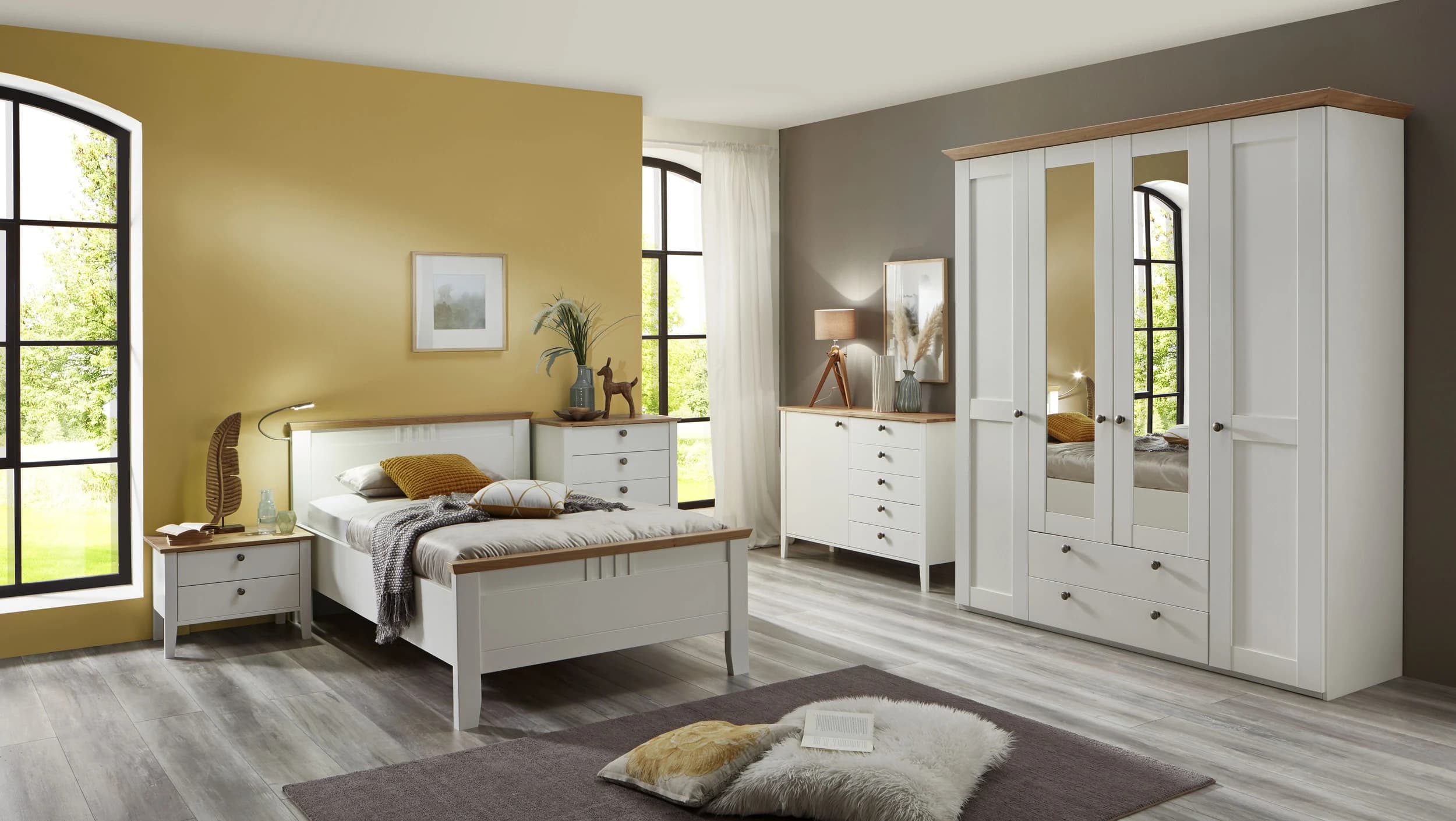 Schlafzimmer - Lack Weiß, Wildeiche