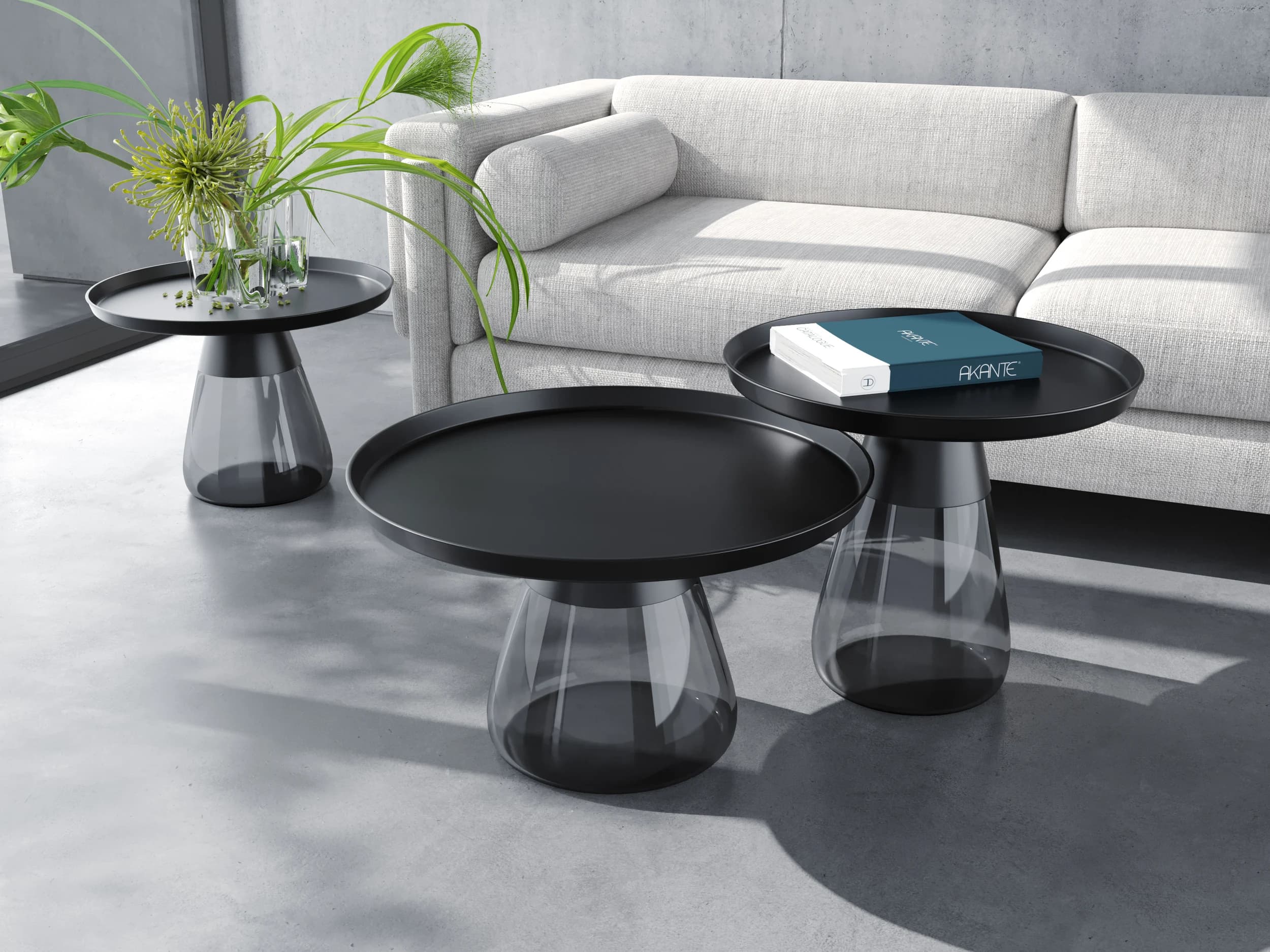 Couchtisch - LBH ca. 71x71x33 cm, Stahl Schwarz, Glas Grau getönt