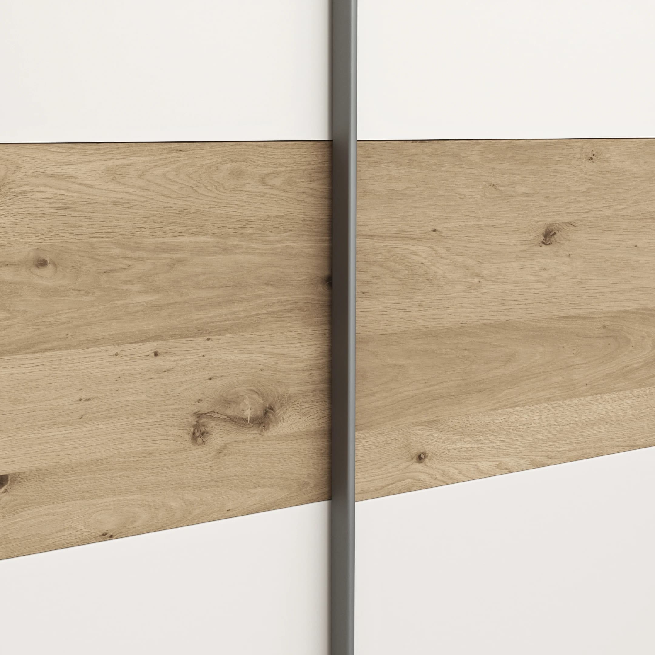 Schwebetürenschrank Viana - B ca. 188 cm, Furnier, Balkeneiche, Weiß