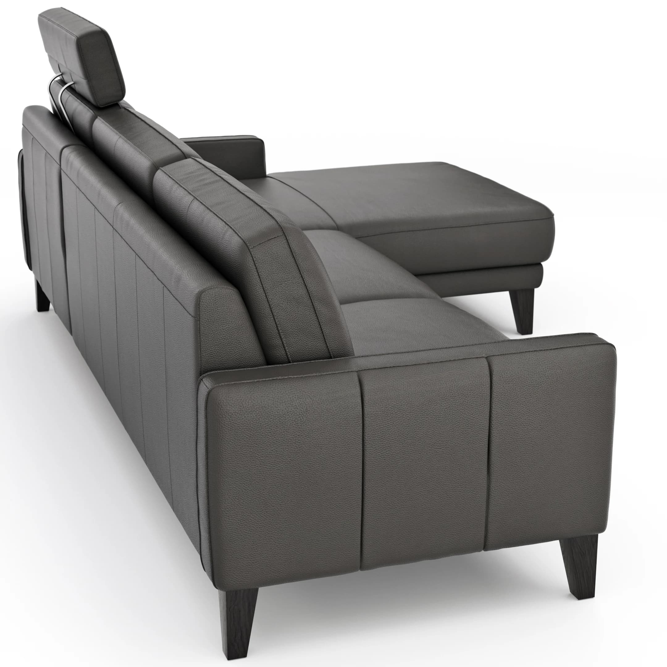 Ecksofa Matero - 2,5-Sitzer mit Longchair rechts inkl. Relaxfunktion motorisch, Leder, Anthrazit