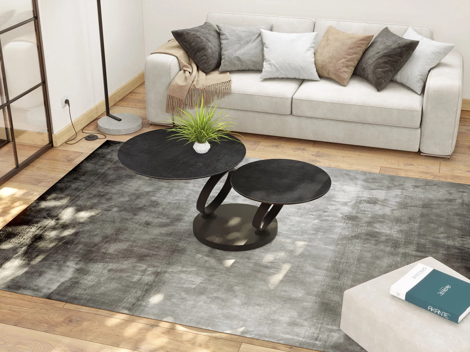Couchtisch - Platten drehbar, LBH 75/130x75x41,5 cm, Keramik, Titan
