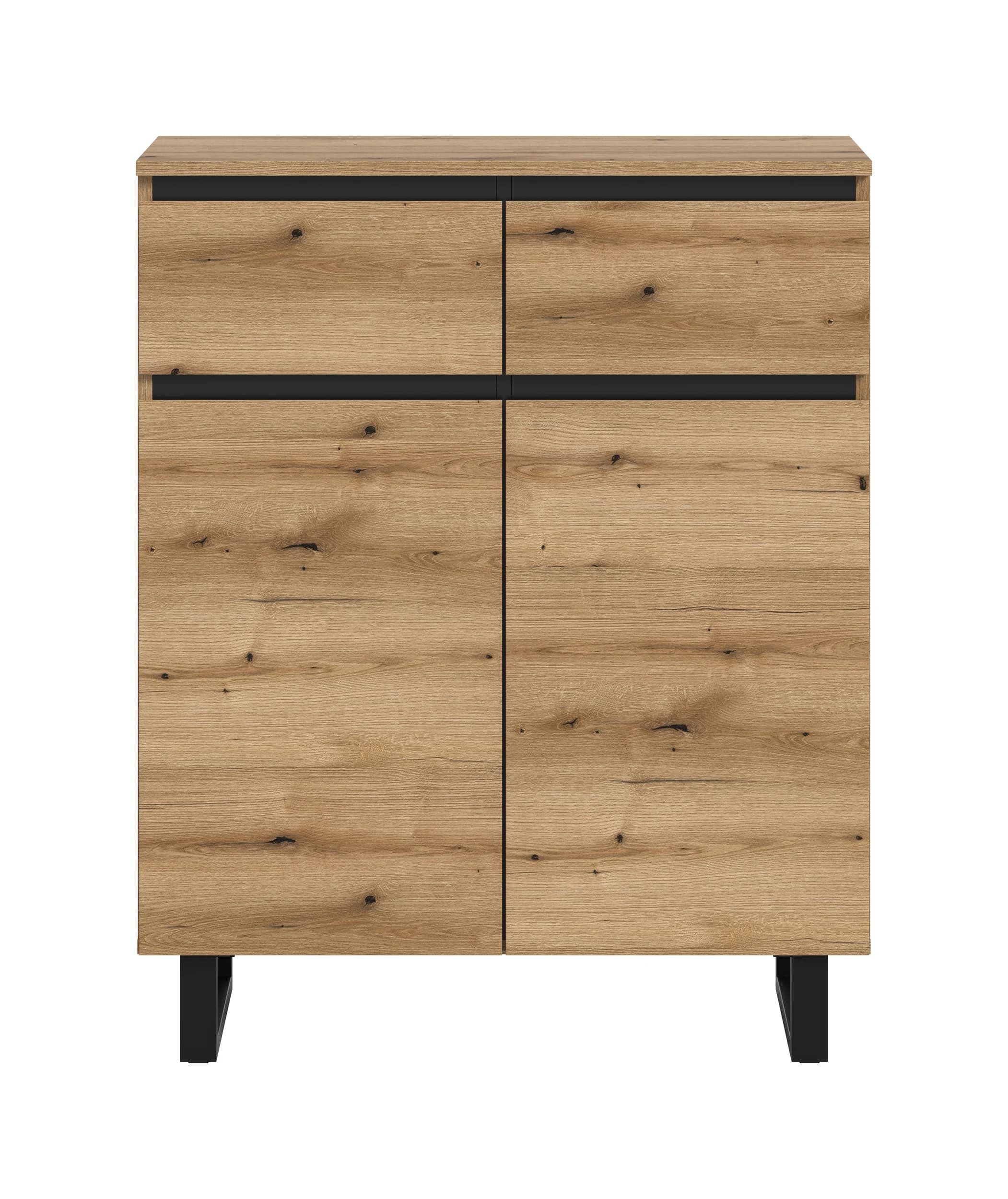 Kommode - B ca. 80 cm, Evoke Eiche Nachbildung, Schwarz